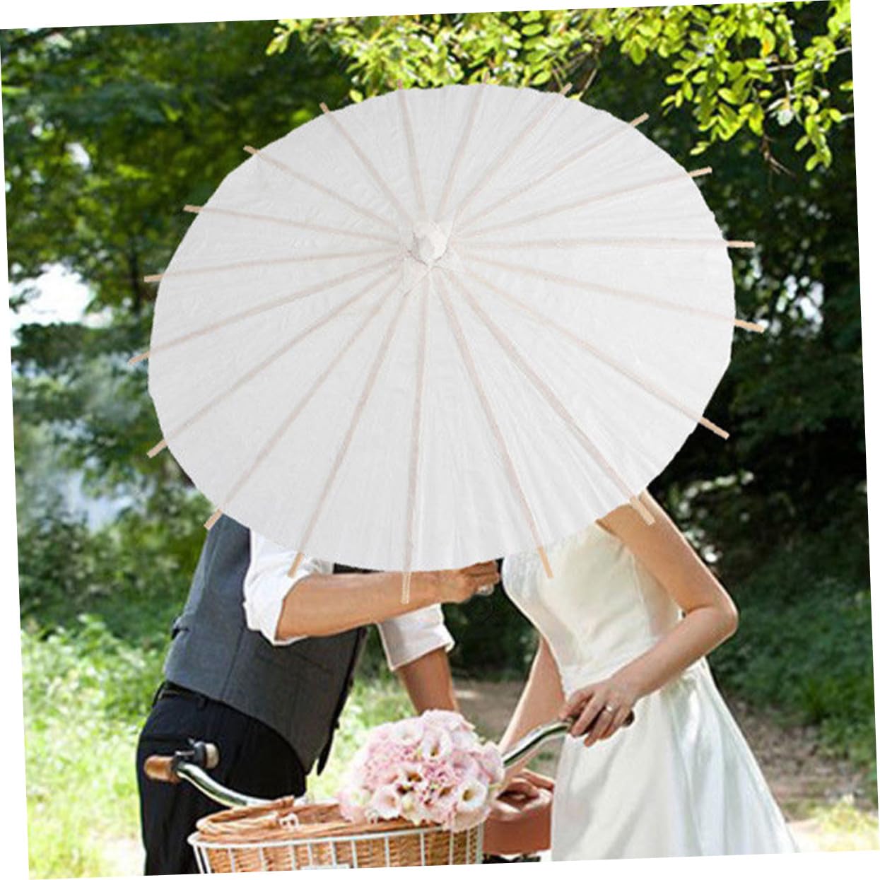 Healvian 2 Stück Weißer Handbemalter Papier-Sonnenschirm Chinesisch-japanischer Hochzeits-papierschirm Dekorativer Parasol für Brautparty Uv-Schutz Leicht und Tragbar für Fotoshootings und