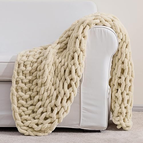 Miniatura 2 de HBlife Manta de punto grueso de 40 x 40pulgadas, súper cálida y suave, de estilo boho y crochet, de felpilla gruesa y de punto trenzado para sofá,