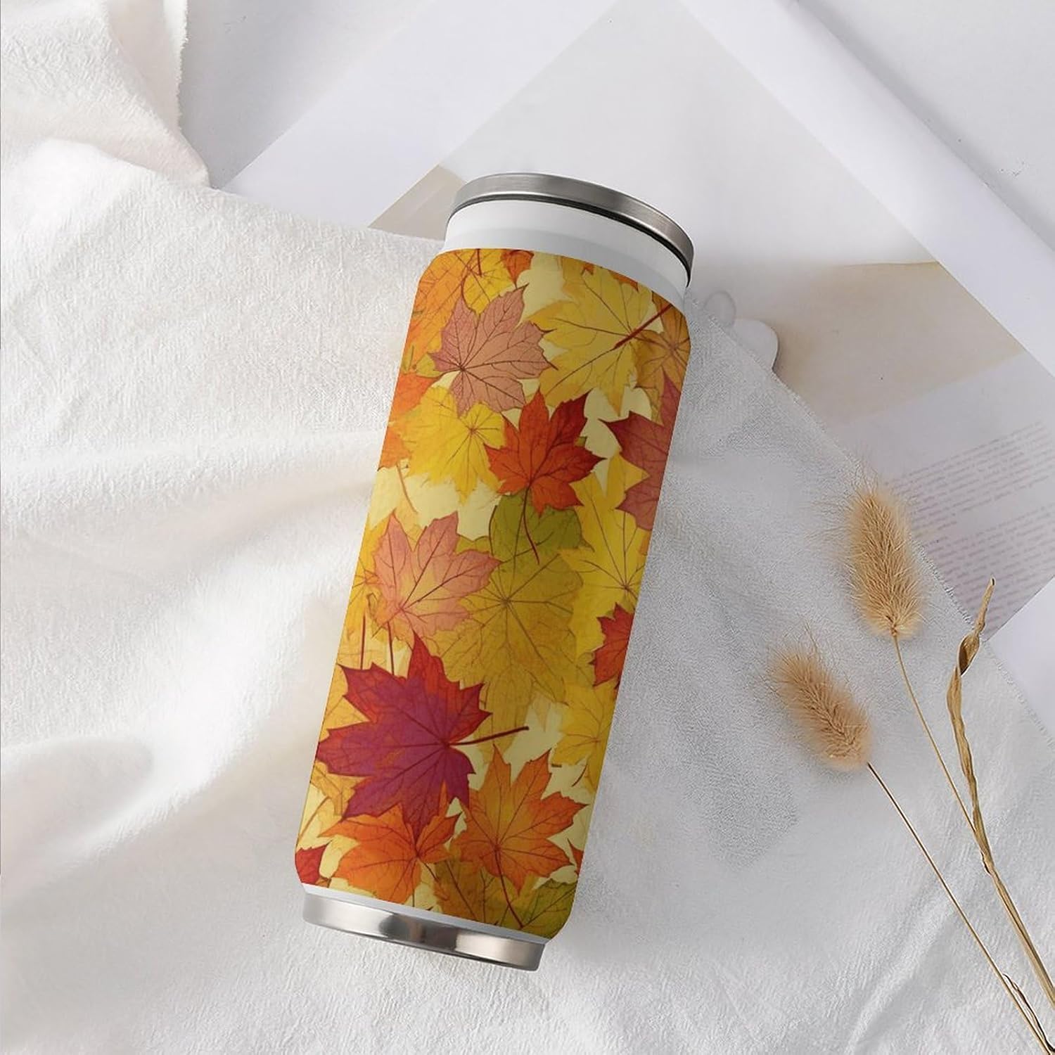 Stainless Steel Cups Autumn Leaves of Maple Printed Coke Cup Stainless Steel Insulated Cups with Lid And Straw