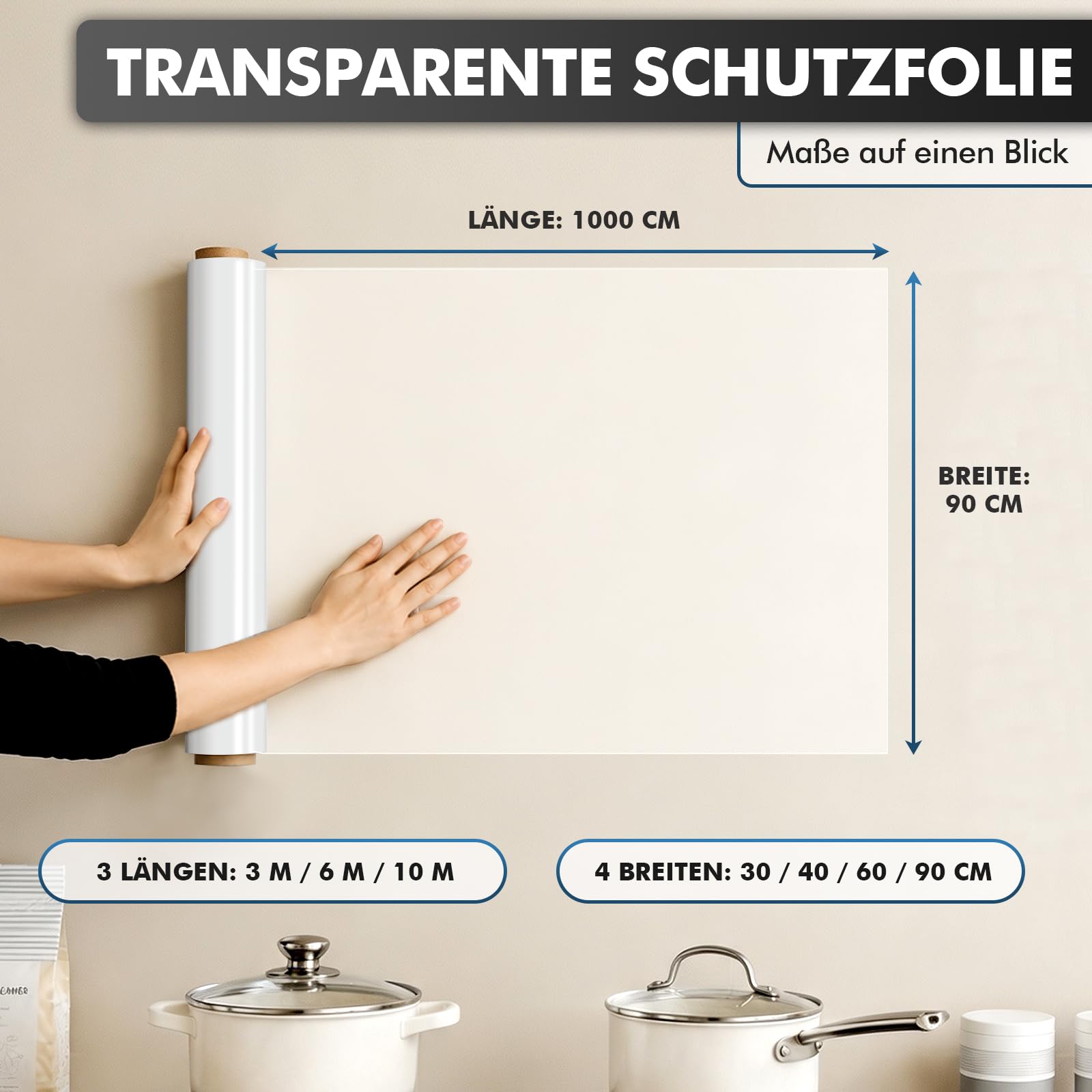 shinfly Spritzschutz Küchenrückwand, 90X1000cm Klebefolie Transparent