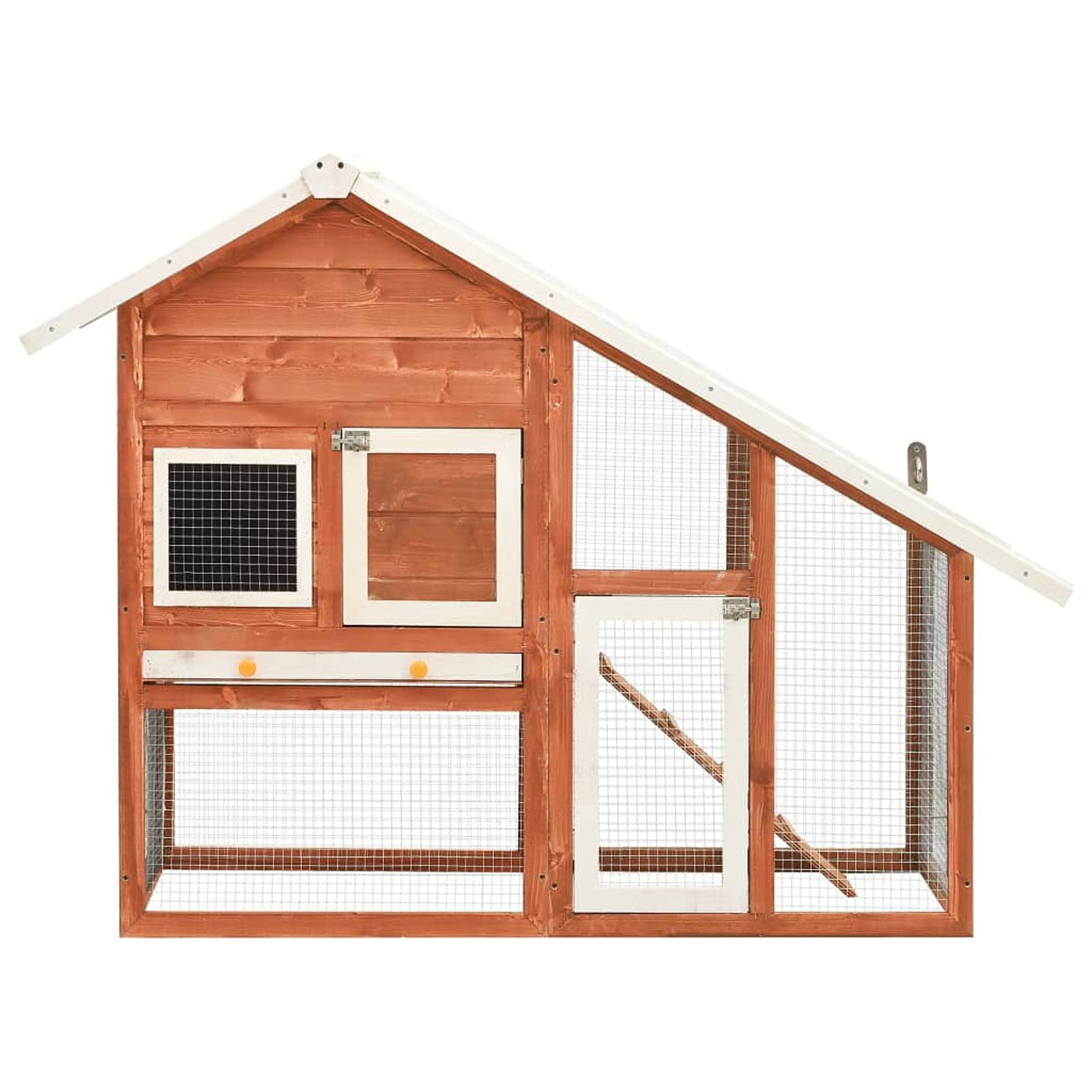 Gabbia di pollo per coniglio, 140 x 63 x 120 cm, raccoglitore per conigli in piena aria in legno di abete massiccio Gabbia per gallina con porta di ventilazione, vassoio rimovibile