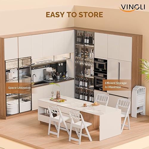 Miniatura 5 de VINGLI Silla plegable de plástico de resina blanca con asiento acolchado, silla de plástico plegable con capacidad de peso de hasta 350 libras,