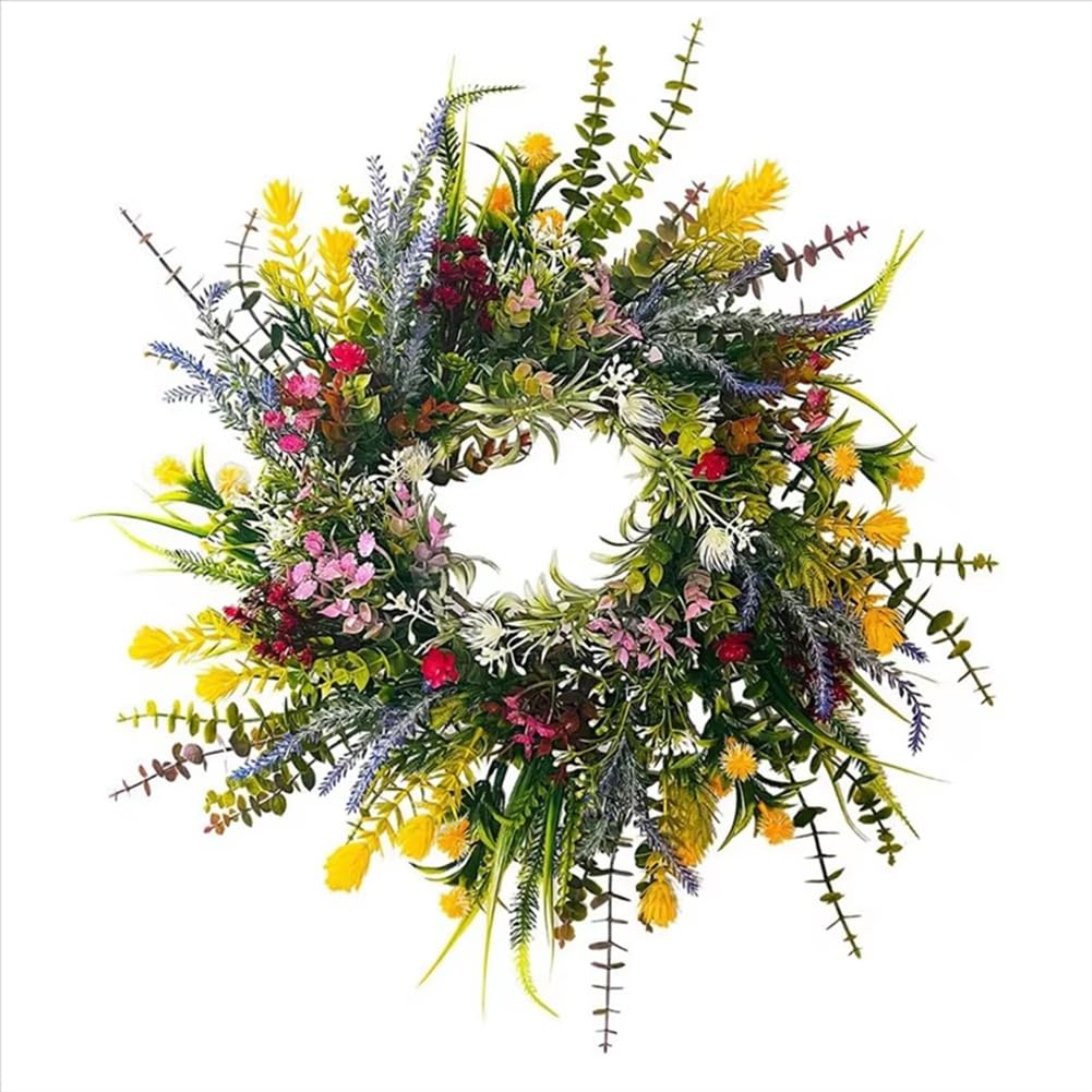 Agwuoetr Spring Wreaths for Front Door 18in Outside Welcome Summer Flowers Weatherproof Greenery All Seasons Round Wreaths