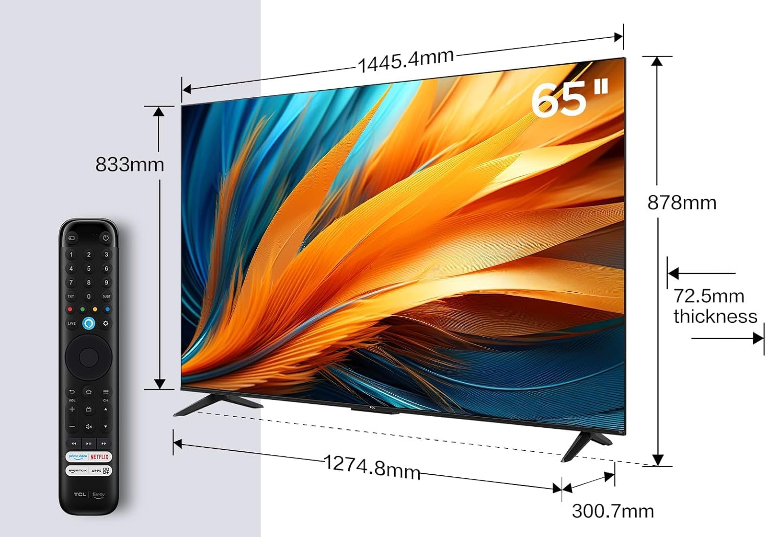 TCL 65PF650 - TV 65 pollici 4K Ultra HD, Smart LED con HDR e Fire TV (Dolby Vision, Dolby Atmos, DTS, HDR 10, Alexa integrato, Airplay2, Miracast)