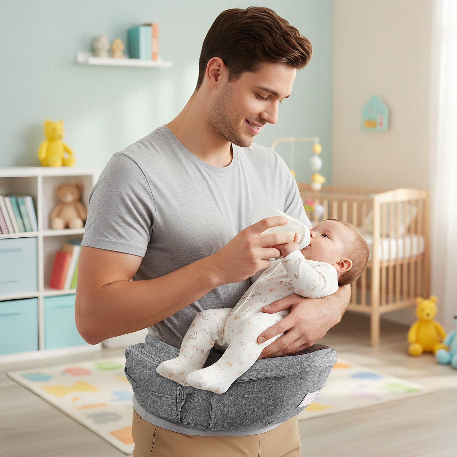 GAGAKU Ergonomico Hipseat Marsupio Seggiolino per bambini a vita leggera sgabello 0-36 mesi poliestere neonato - Grigio