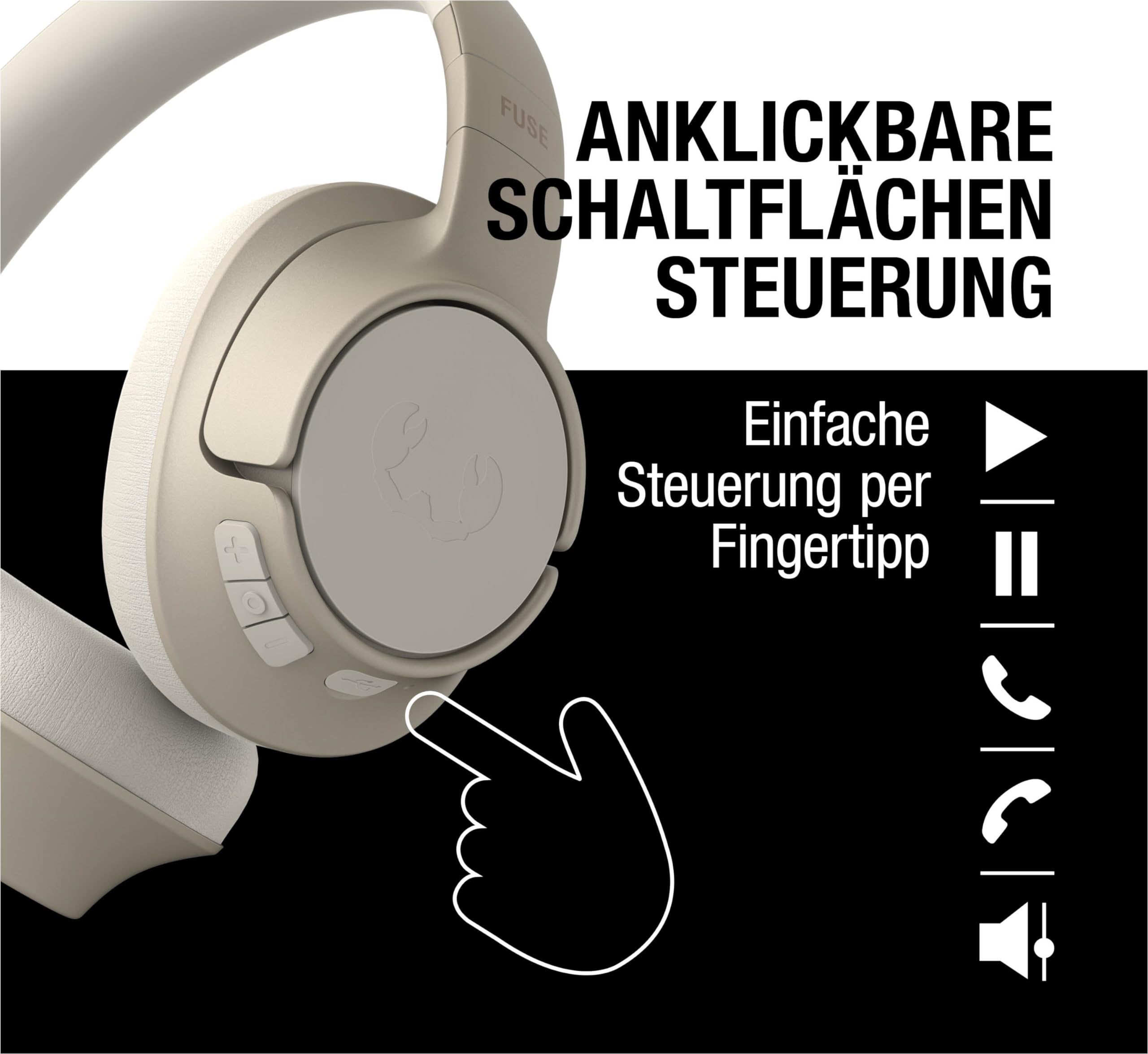 Fresh 'n Rebel Clam Fuse Bluetooth kopfhörer Over Ear mit Hybrid Active Noise Cancelling, mit ENC-Mikrofon (perfekte Anrufe), Kabellose kopfhörer mit Ambient Mode, 45h Spielzeit (Beige)