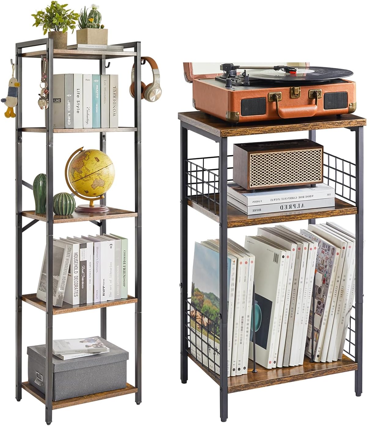 YMYNY Bookshelf, 5-Tier Ladder Shelf Organizer, 3 Tier End Table, Small Side Table, HBC005H+HST009H