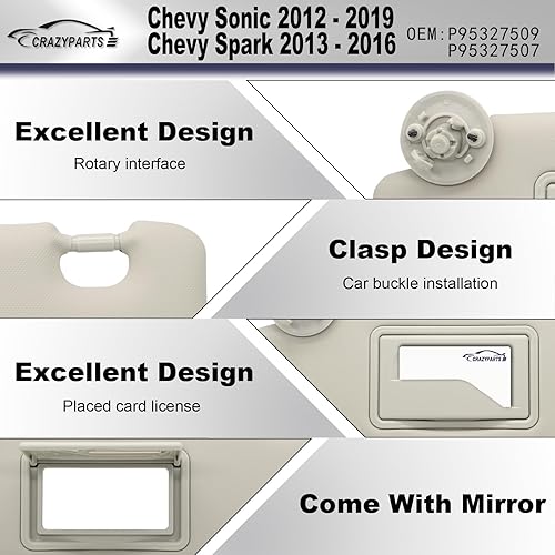 Miniatura 3 de Reemplazo del parasol del lado izquierdo y del pasajero derecho del conductor compatible con Chevy Sonic 2012-2019 Spark 2013-2016 Número de