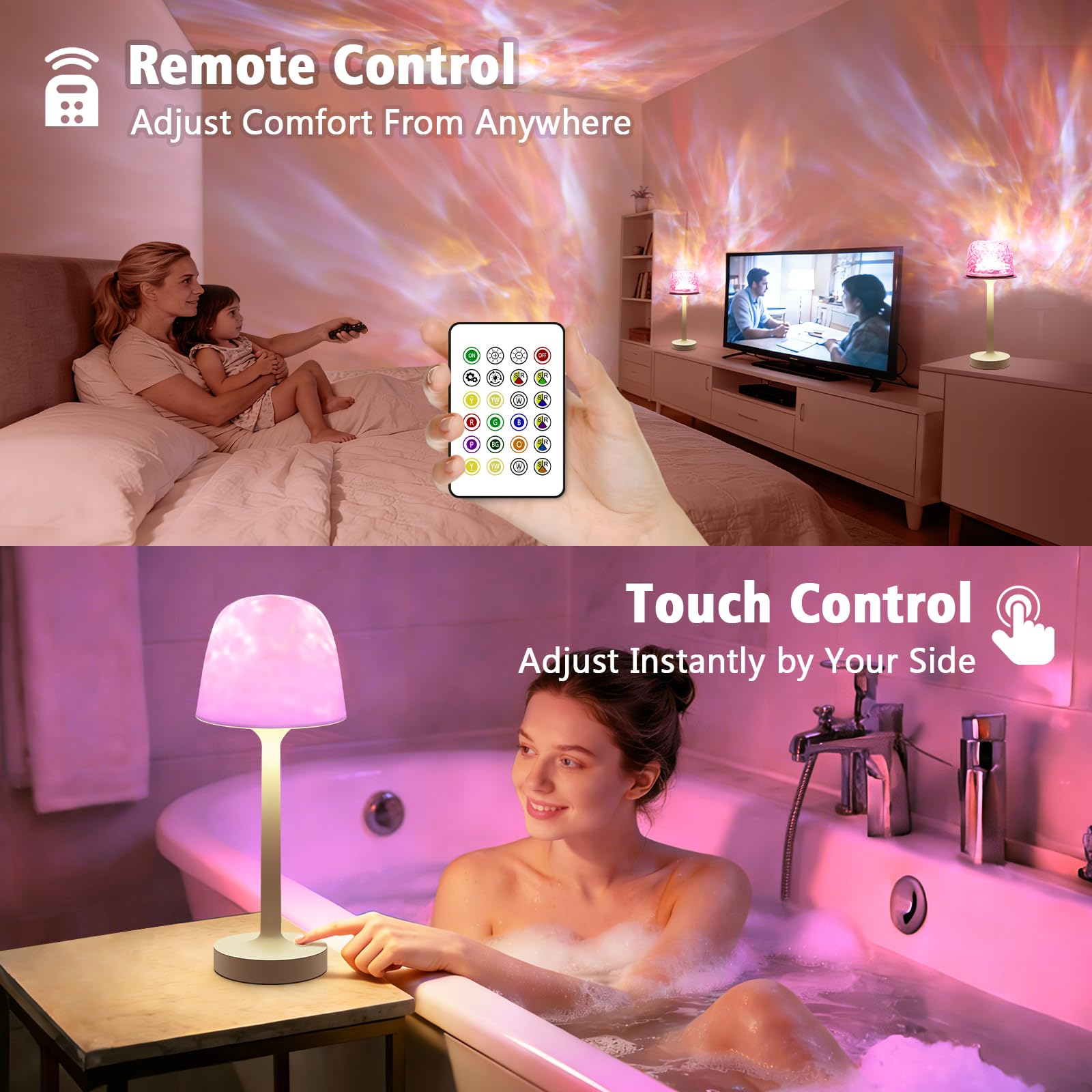 Waterproof Spa-Like Shower Lamp,16 Color Ocean Wave Projector Night Light for Inside Shower,Rechargeable Shower Light with Touch & Remote Control for Room Decor,Gifts for Women, Couples — view 6