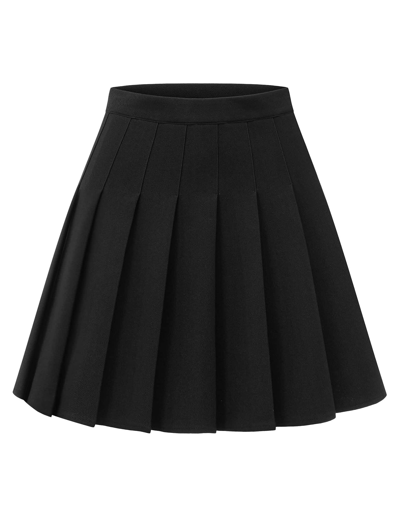Shestellar Women's High-Waisted Pleated A-Line Mini Tennis Skater Skirt Stretchy elastic waistband, Soft thick opaque fabric, Crisp pleats, Pull-on design, For campus/uniform/cheer/casual wear