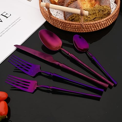 Miniatura 16 de JASHII Juego de cubiertos de 20 piezas con acabado satinado, juego de cubiertos de acero inoxidable 304, servicio para 4, tenedores de postre, juego