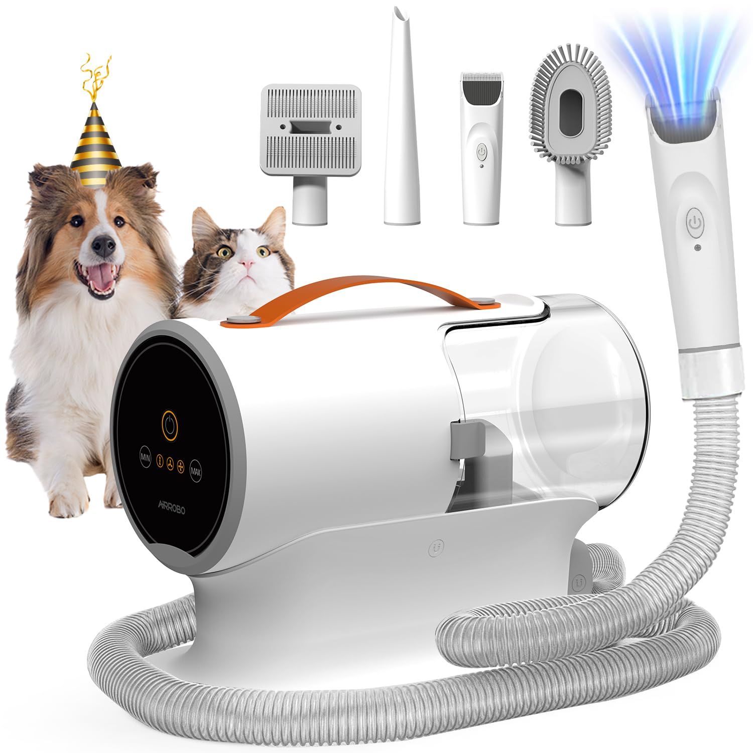 AIRROBO PG100 Aspirapolvere per cani, Toelettatura e Aspirazione Vuoto per Animali Domestici, Tosatrice per Cani Professionale, 5 Strumenti per la Toelettatura, Forza d'aspirazione 12000 Pa