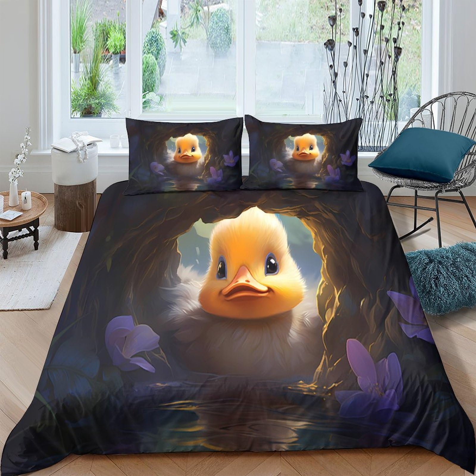 Ctjqhvkz Style-3 3D Printed Cute Duck Fitted Sheet Microfiber Soft Cartoon Forest Mattress Cover For Bedroom Dorm Easy Care Decor Single（135X200cm）