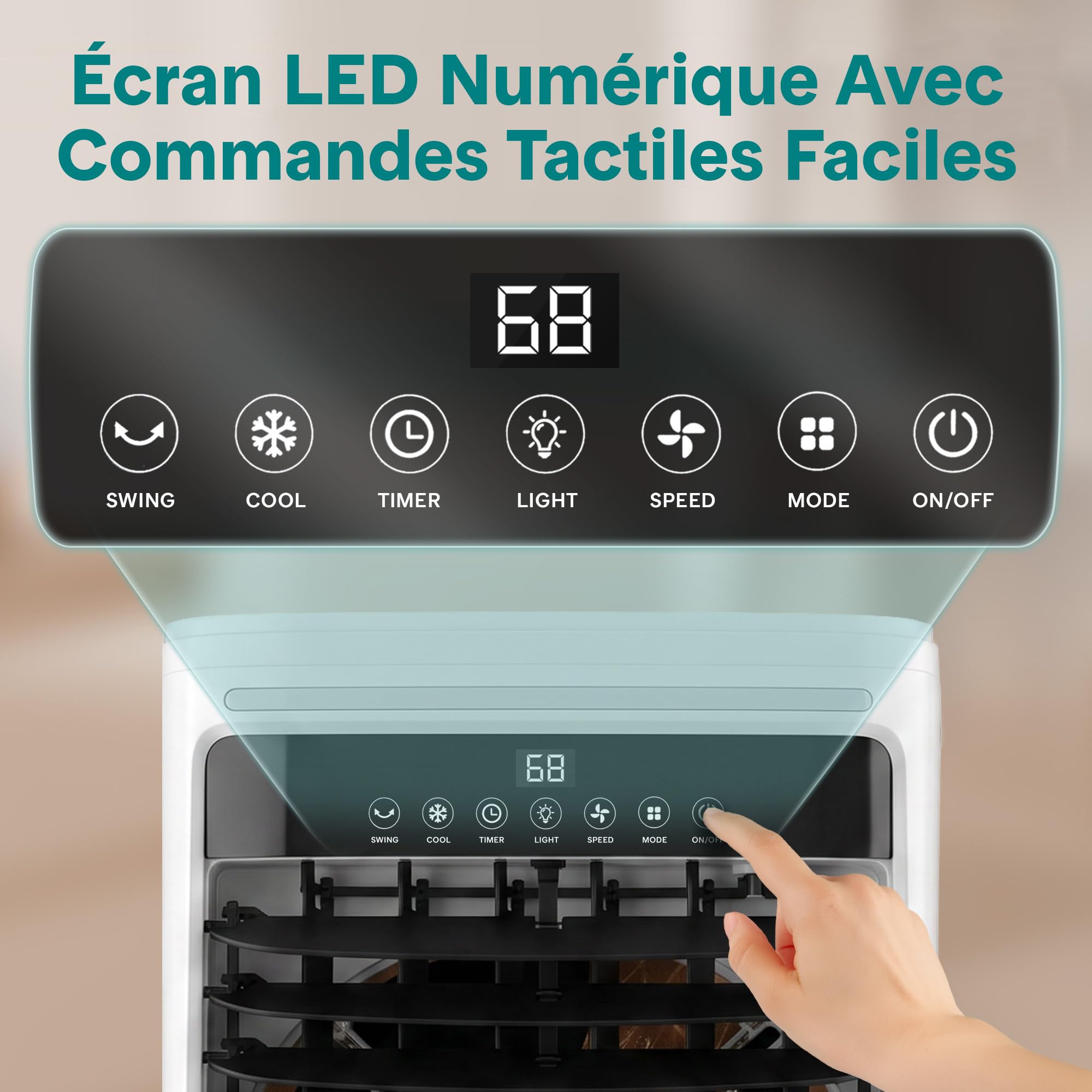 SereneLife Rafraîchisseur d’Air Évaporatif 25 L – Ventilateur Puissant avec Fonction Glaçons, Écran LED, Réservoir Amovible, pour Maison et Bureau