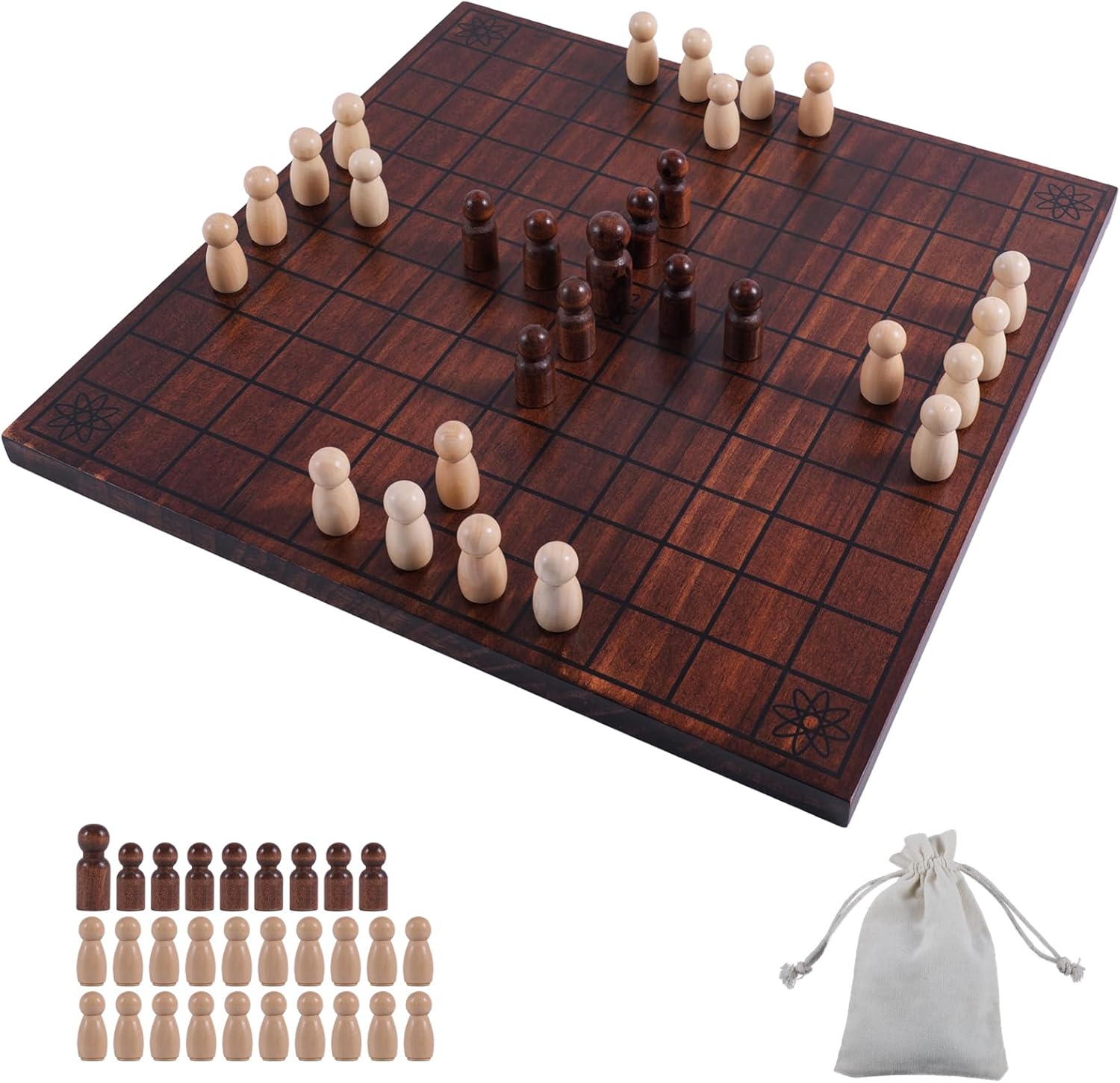 Hnefatafl Viking Chess Board Game, Solid Wood Chessboard Traditional Two-Player Strategy Board Game with 29 Pieces, Outdoor Travel Board Intelligence Tabletop Chess Set War Game (Flame)