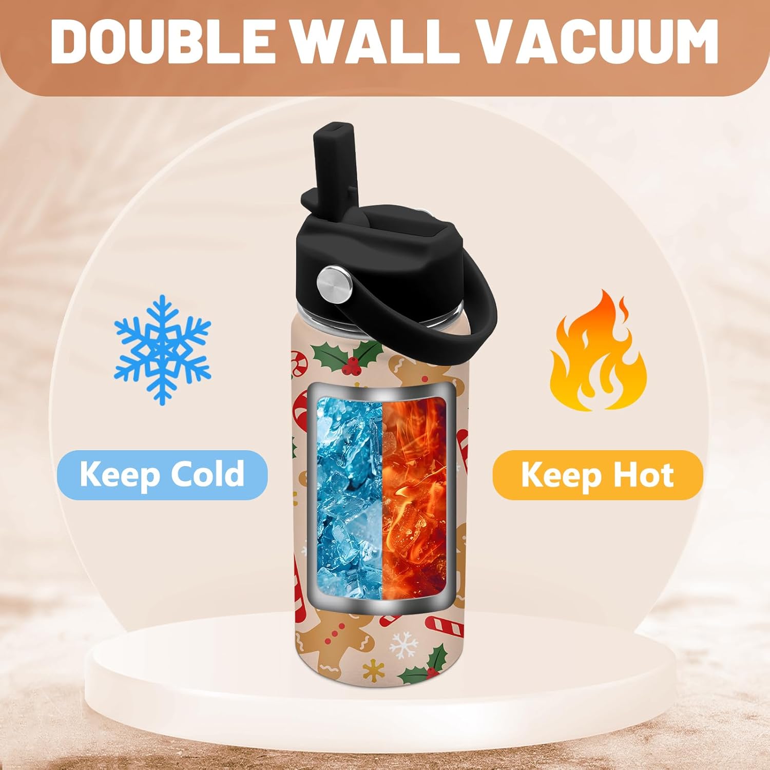 Christmas 16 oz Water Bottle with Straw Lid, Stainless Steel Insulated Tumbler, Gingerbread Water Bottles, Gingerbread Cup Gifts for Christmas Birthday (1pcs) - Image 4