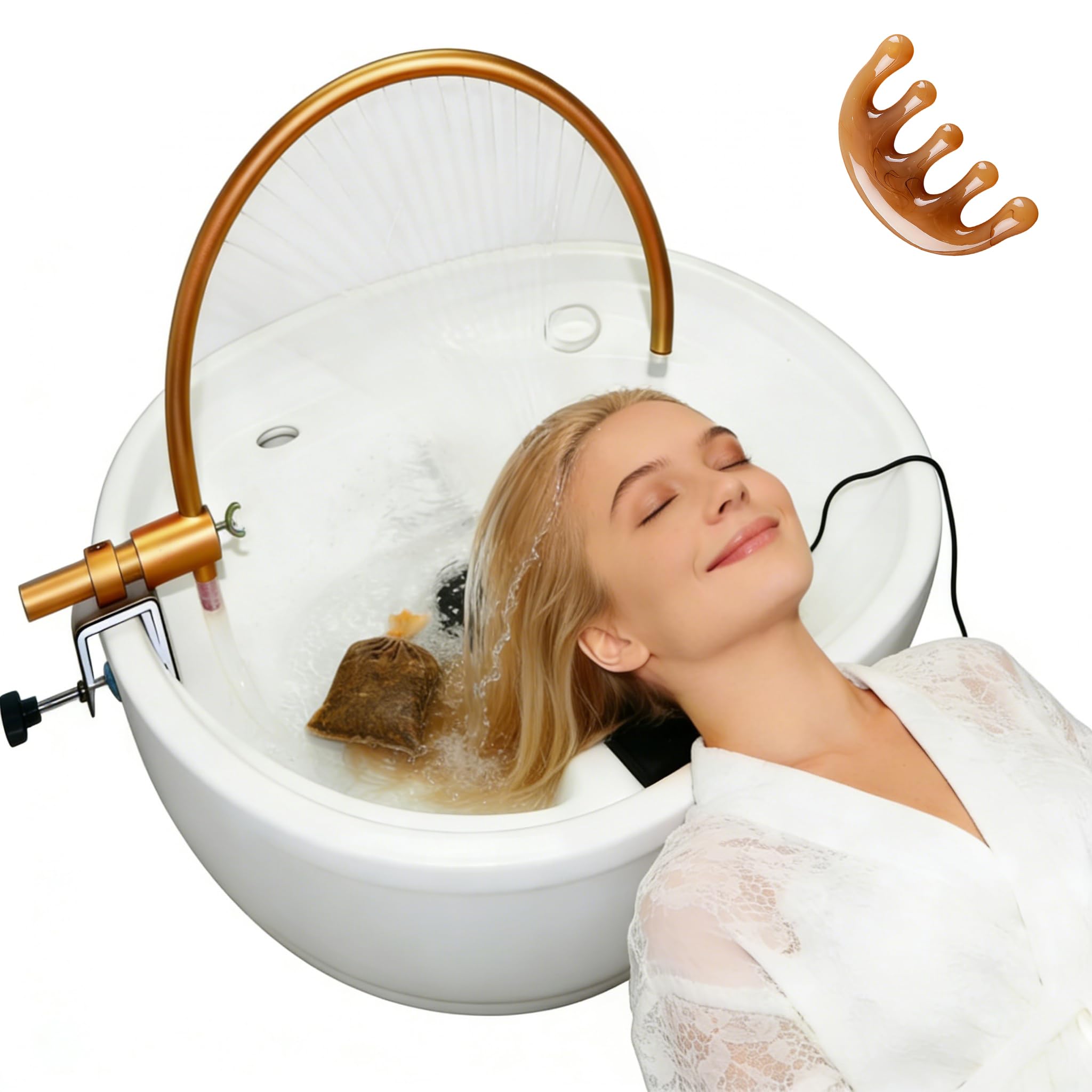 Photo 1 of SLRVPVWO Waterfall Head Spa Equipment, Portable Head Spa Attachment for Shampoo Bowl, Height Adjustable Shampoo Bowl Water Circulation Rack with Pump & Regulator for Salon & Home Scalp Massage