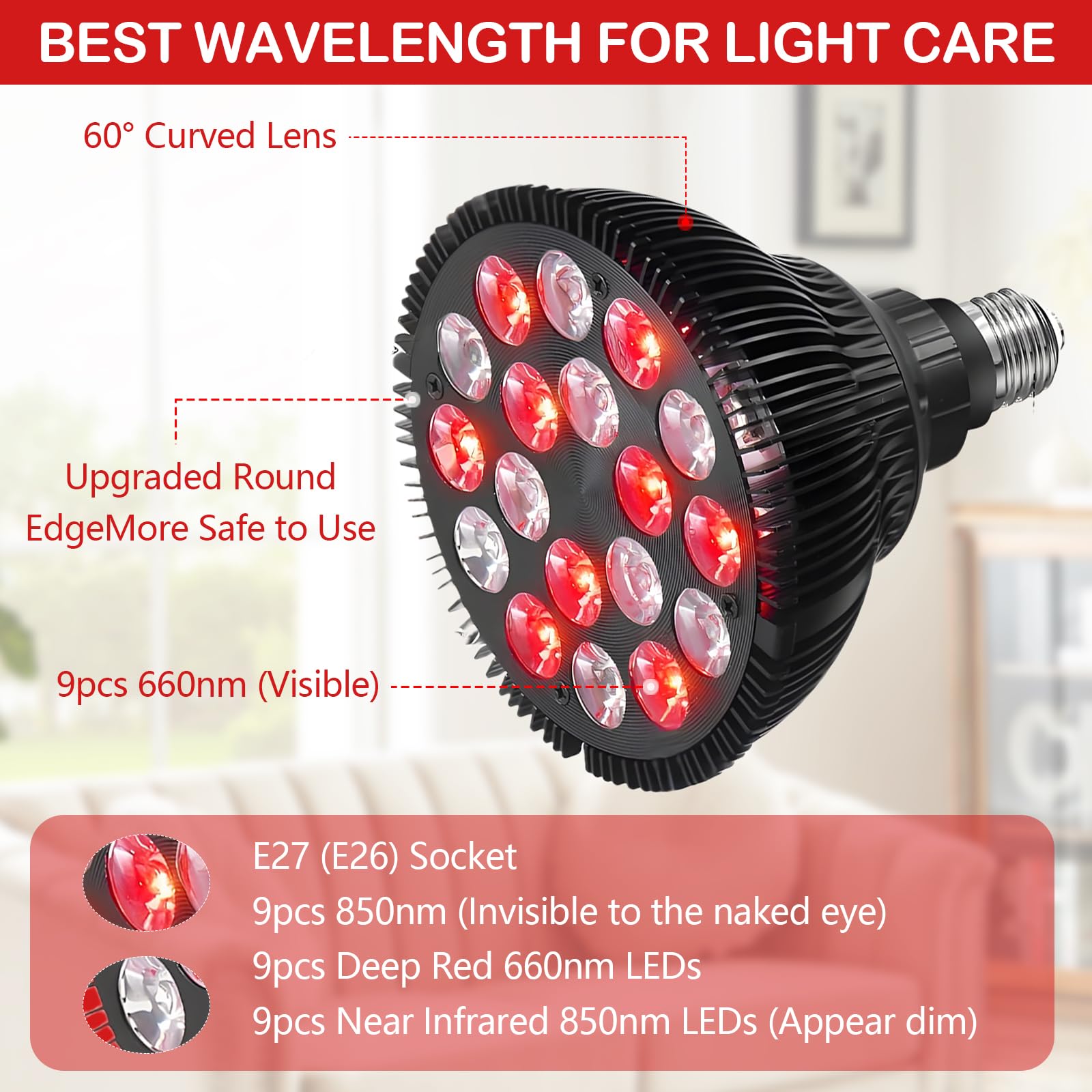 Lampa z czerwonym światłem 2 w 1 z podstawką, 54 W, lampa na podczerwień 850 nm i 660 nm, 18 diod LED do terapii światłem czerwonym, głębokie ciepło do łagodzenia bólu twarzy, karku i pleców, wysoce