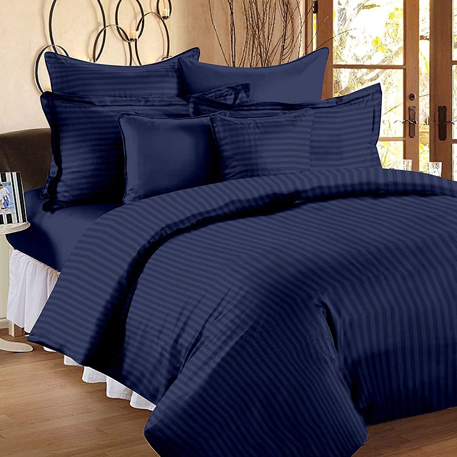 Shri Anand Creations Double Premium Cotton Quilt, Duvet Cover - White, 91 x 101 inches (Navy Blue) - Embrace Tranquility-image-41