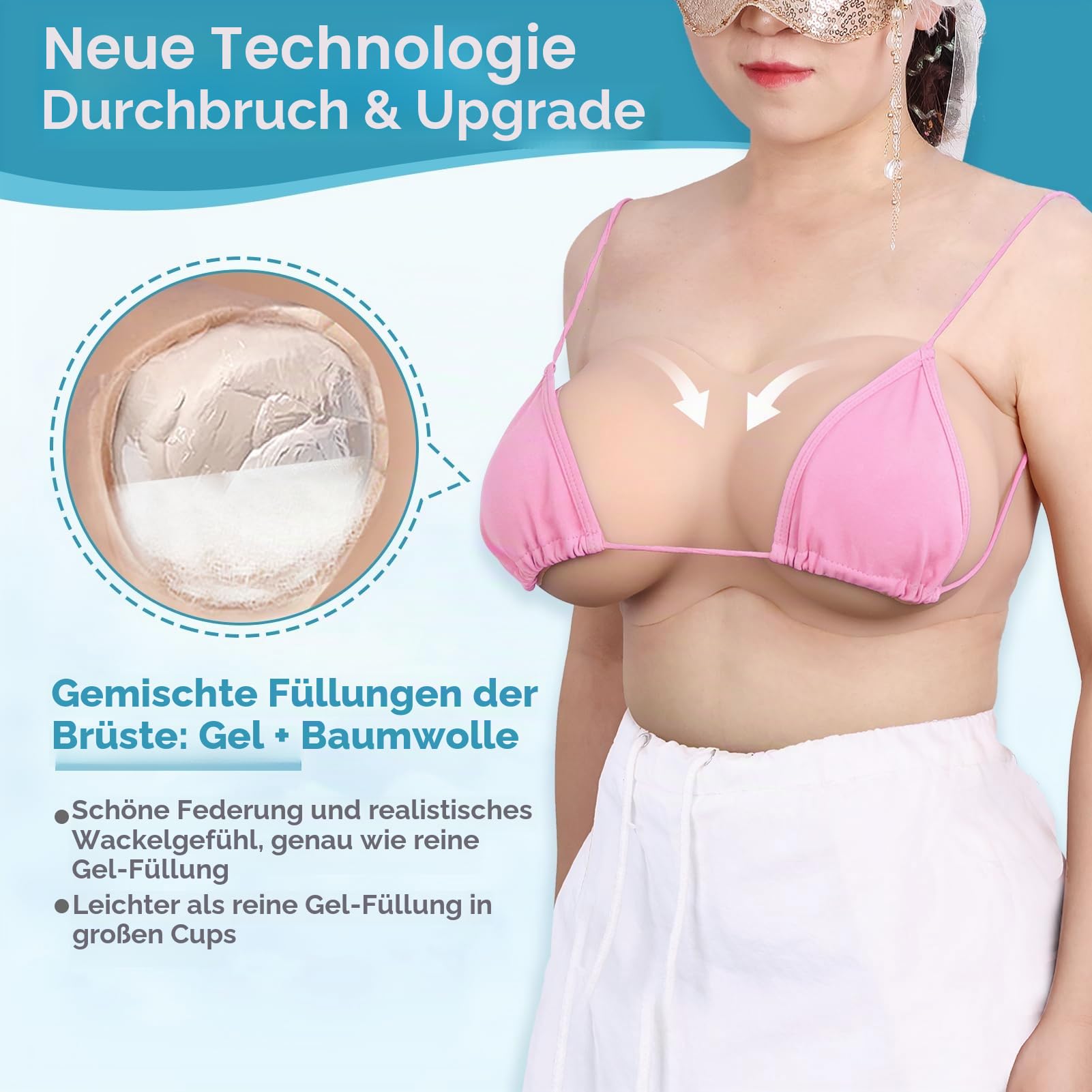 Silikonbrüste Realistisch Crossdresser V-Ausschnitt Silikon Brüste Gefüllt aus Baumwolle & Gel Trägerlos Falsche Brust Forms für Transgender Brustprothese