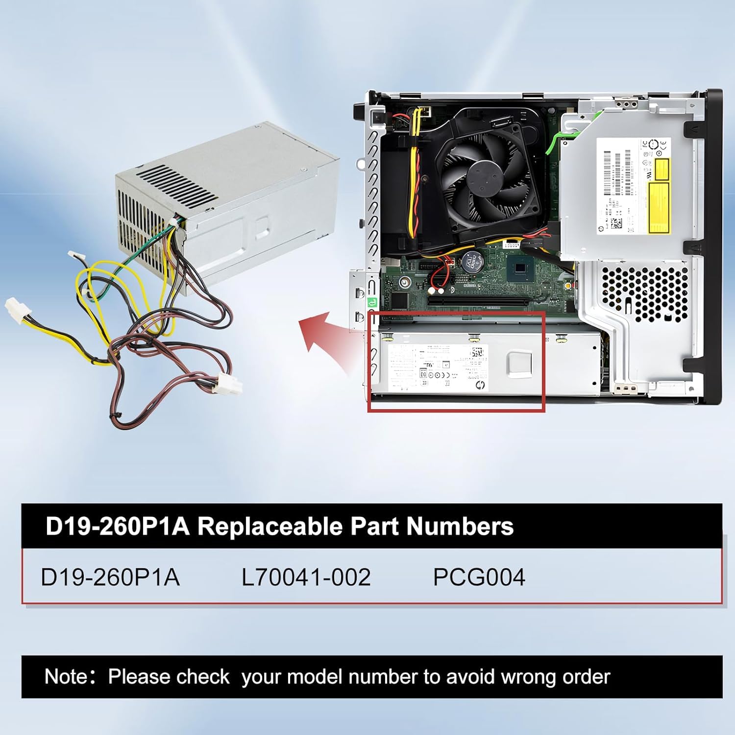 S-Union Ulepszony zasilacz D19-260P1A 260 W zamiennik zasilacza L70041-002 PCG004 kompatybilny z HP ProDesk 400 G7 480 G7 600 G6 800 G6 【 7-rzędowe złącze + 4-pinowe x 2】