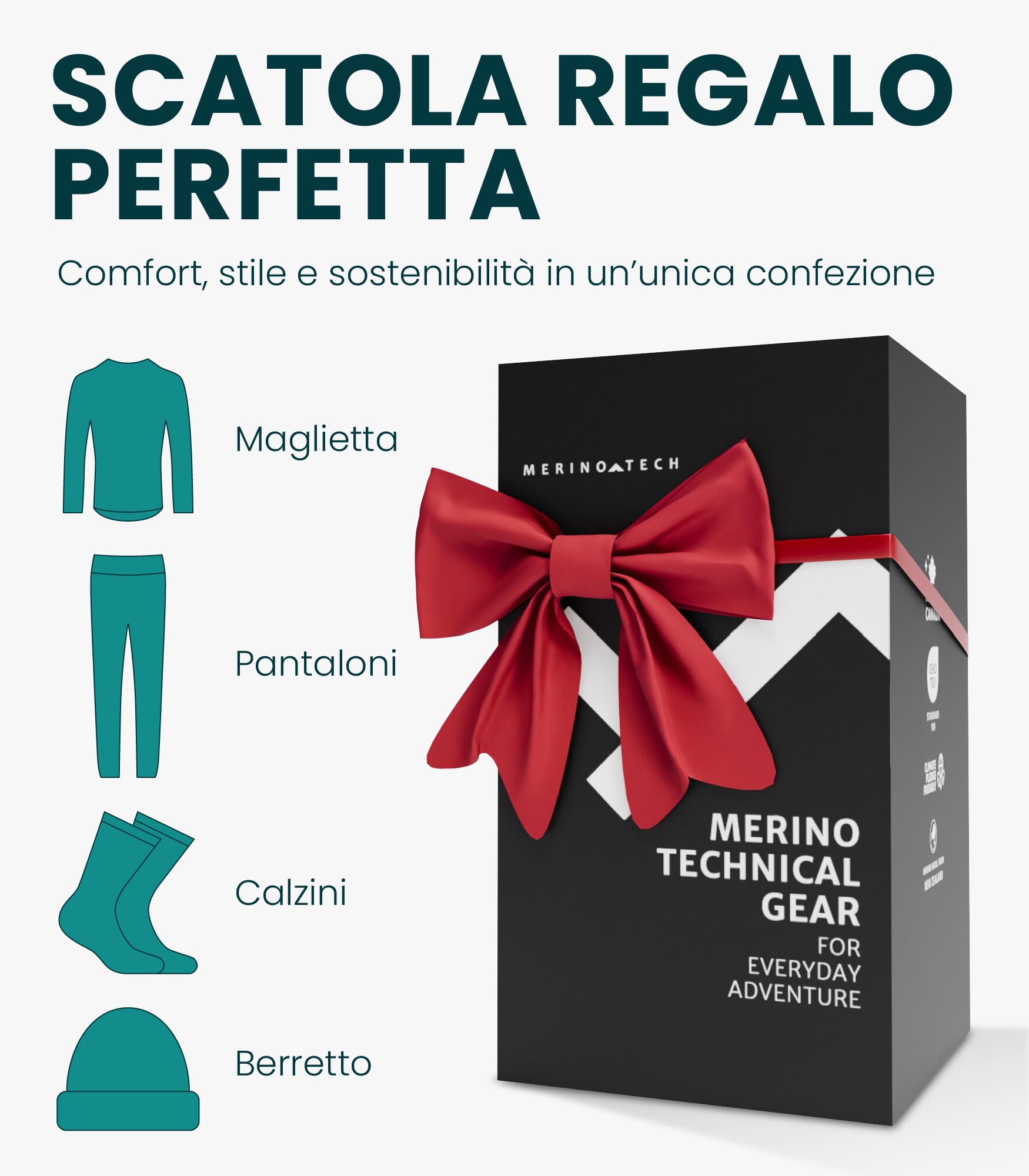 Merino.tech Completo Lana Donna Merinos + Calzini Leggero, Medio, Pesante