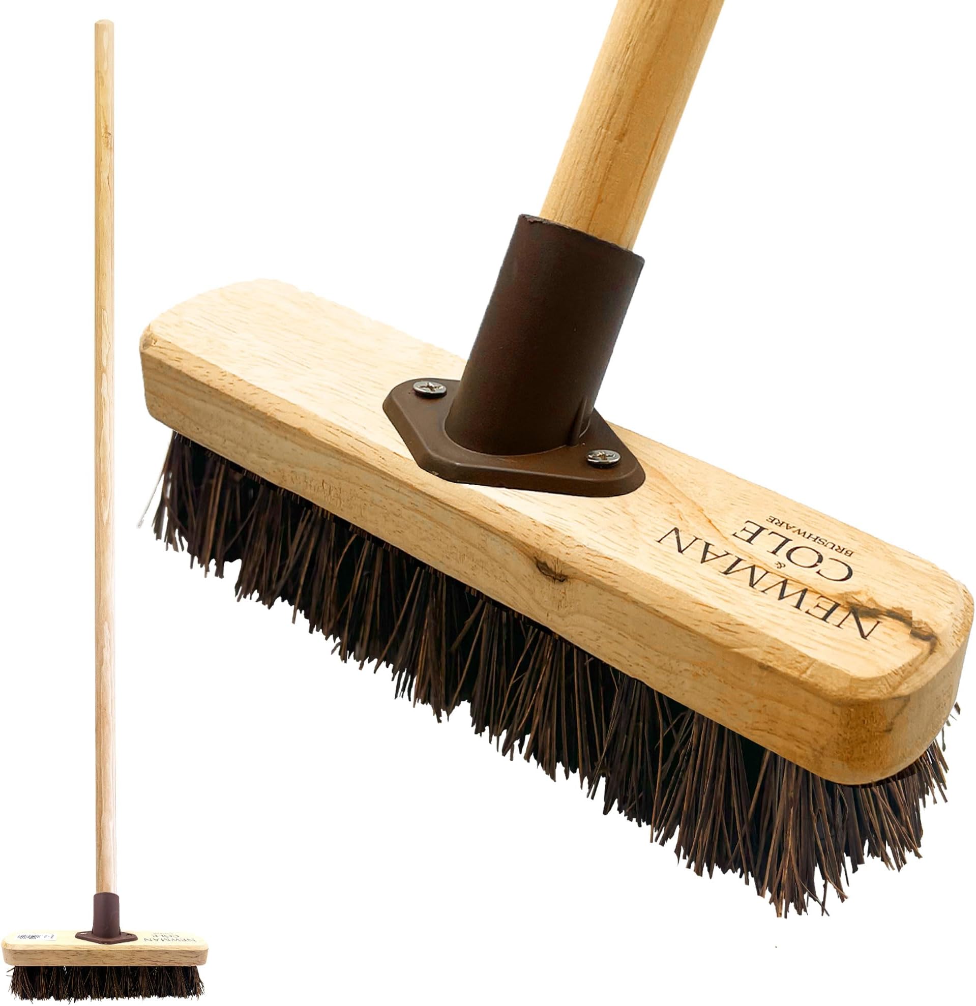 Deck Scrubber Brush with Handle - Wooden Pole Stiff Floor Broom Head Hard Bristle - For Cleaning Patio Decking & Garden Pathways By Newman and Cole (Unassembled, Pack of 1)