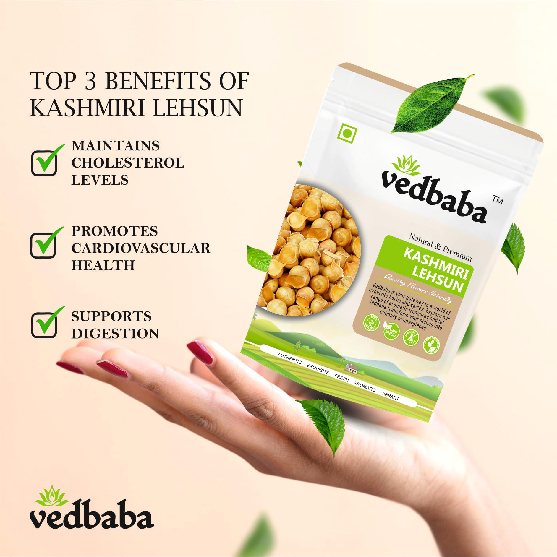 Vedbaba Kashmiri Garlic Kashmiri Lehsun Single Clove (100 GM) 2