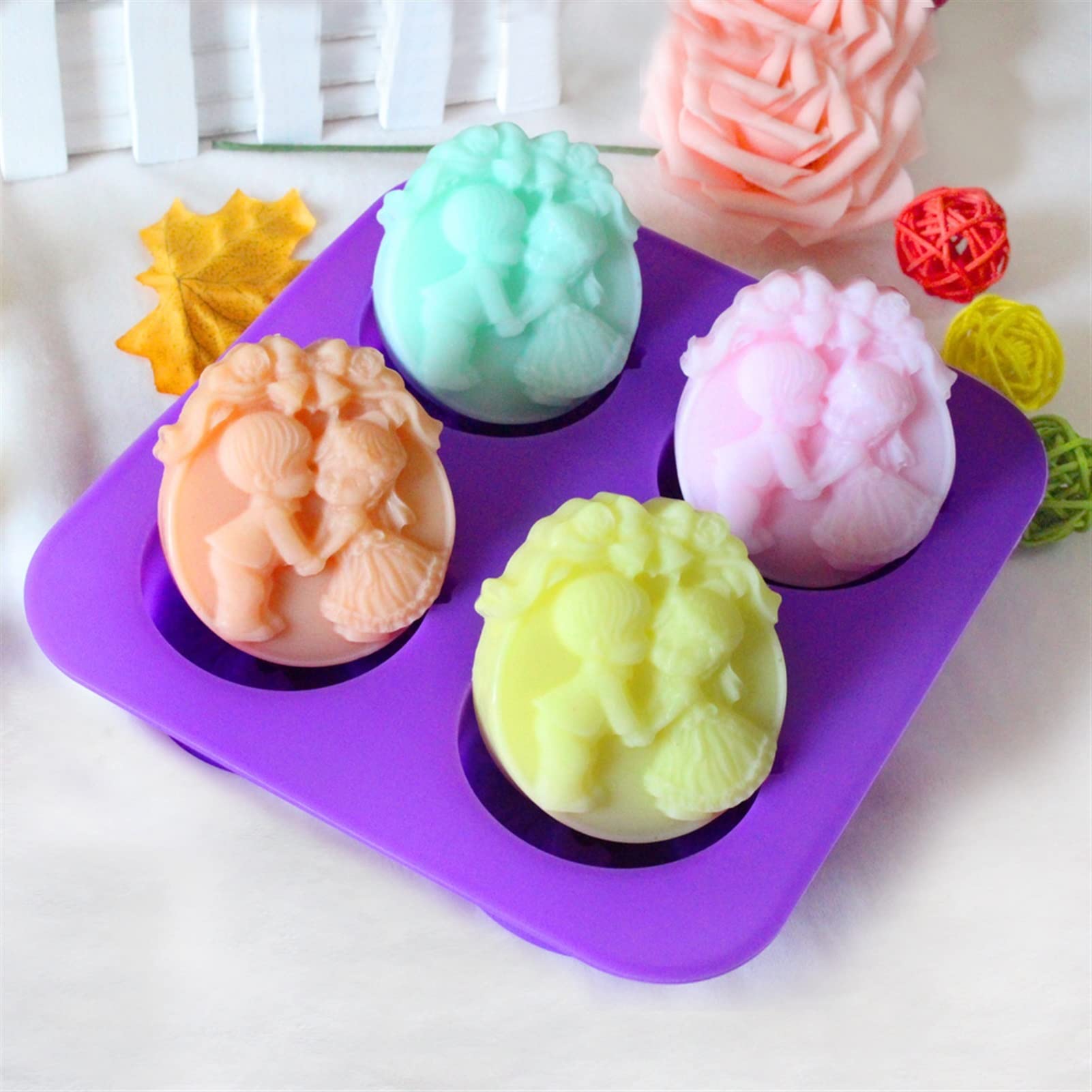 NURCIX CAREG Molde de silicona compatible con moldes de pastel de jabón Pudín Jelly Pasty Herramienta for hornear 4 agujeros Chicos y niñas Ángel Forma