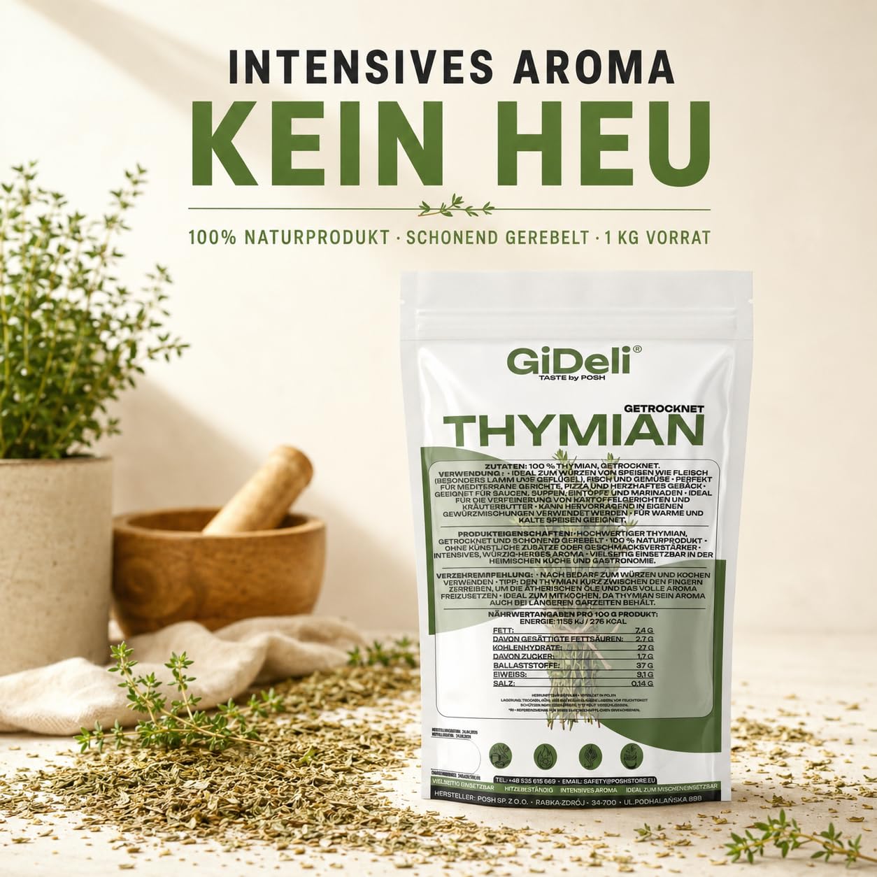 GiDeli Thymian Getrocknet 2x5kg - 100% Naturprodukt ohne Zusätze - Schonend Gerebelt mit Intensivem Aroma - Hitzebeständig zum Mitkochen - Ideal für Fleisch, Pizza, Suppen & Mediterrane Gerichte