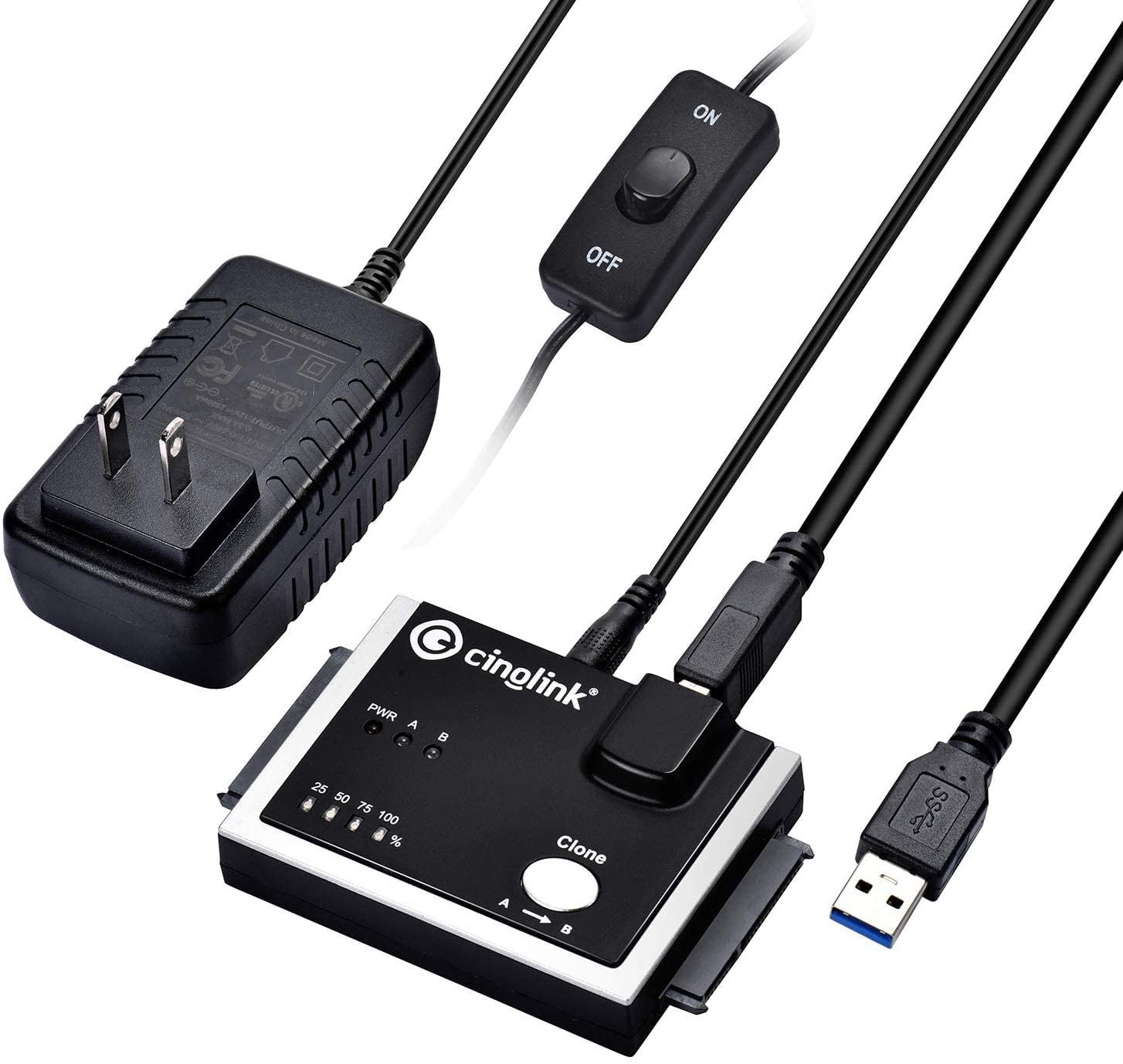 Cinolink USB 3.0 to Dual-SATA USB 3.0 Hard Drive Converter Adapter with Duplicator Dual-Bay Offline Clone Function for 2.5