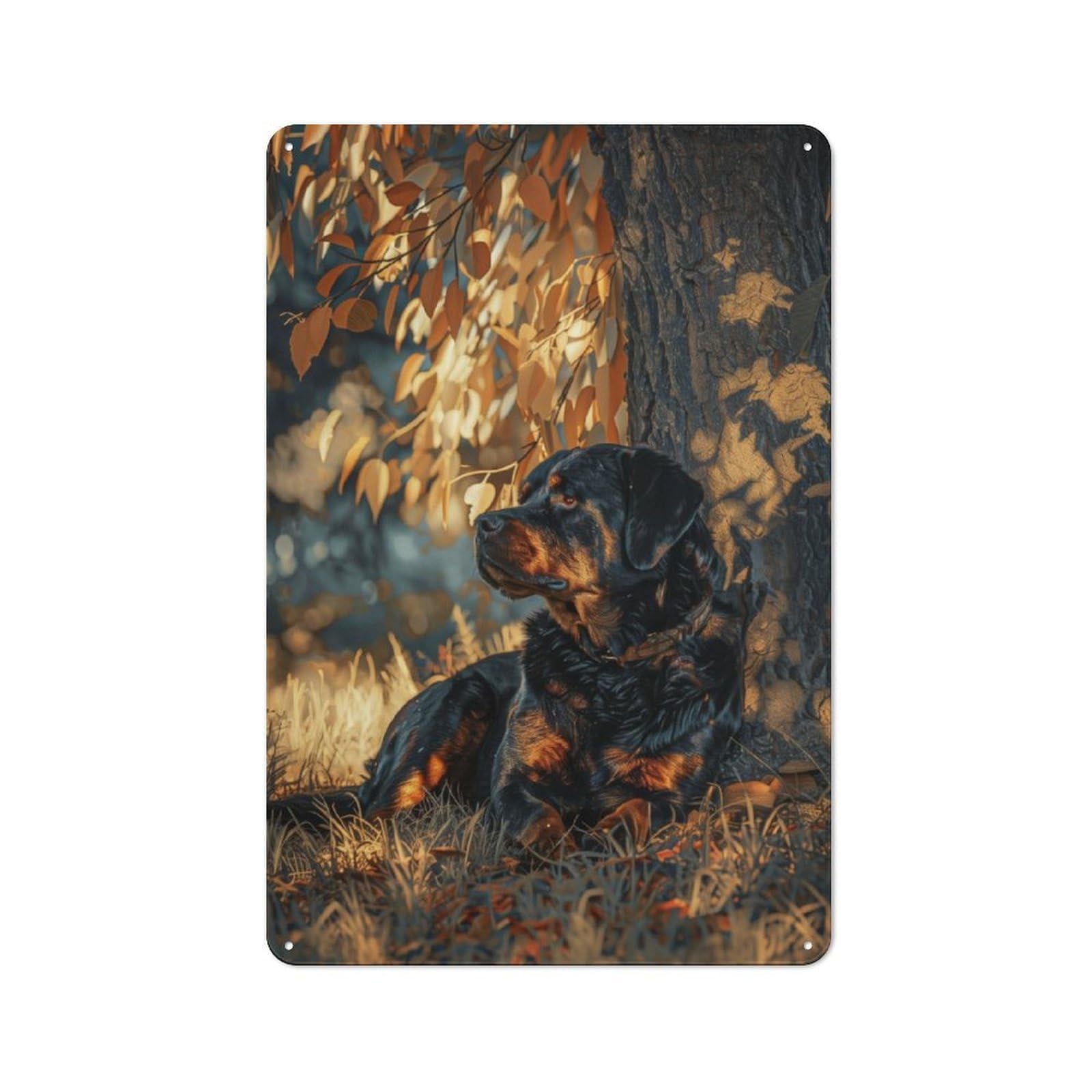 Junmoney Rottweiler Under A Tree Vintage-Inspired Tin Sign 30X20cm For Garage Or Workshop, For Garage, Workshop And Man Cave Decoration