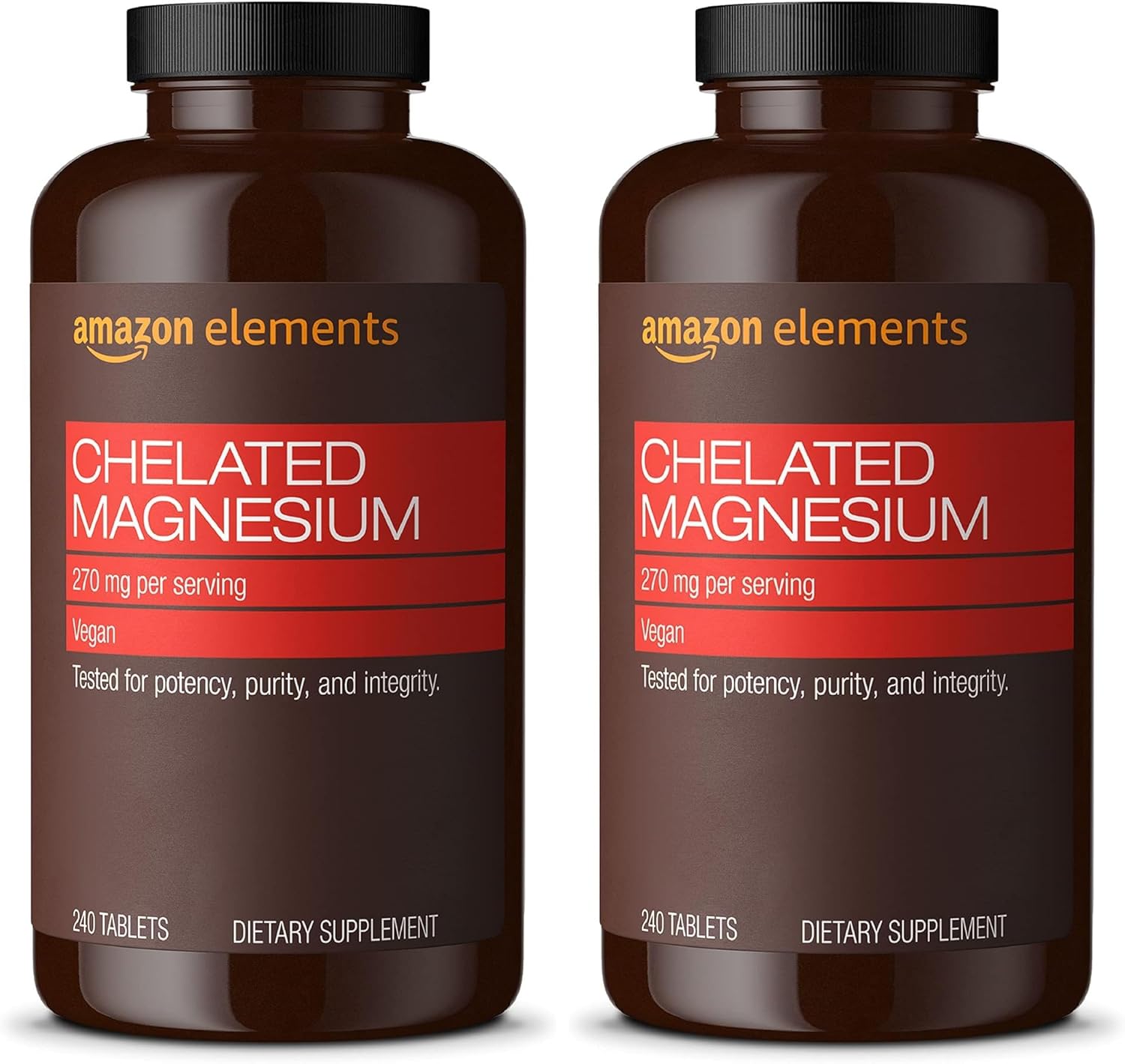 Amazon Elements - Chelated Magnesium, 240 tablets, 270 mg per Serving, as Magnesium Glycinate Chelate, Vegan (pack of 2)