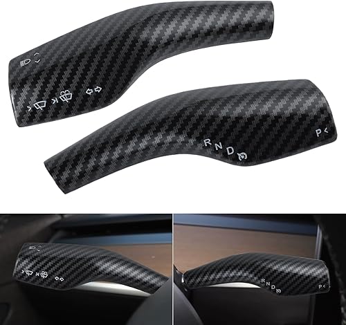 BJSIA 2 fundas para palanca de dirección compatibles con Tesla Modelo 3 Modelo Y, funda de palanca de cambios, patrón de fibra de carbono para