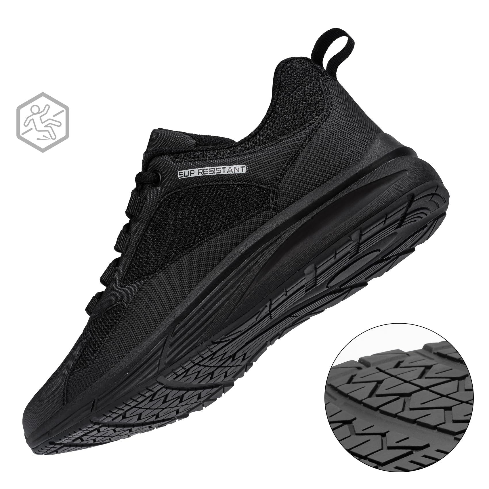LARNMERN Hombre Zapatos de Cocina Trabajo Antideslizantes Zapatos Hosteleria Zapatillas Cocina Food Service Shoe Camarero Sanitario,Microfibra Negro//45 EU