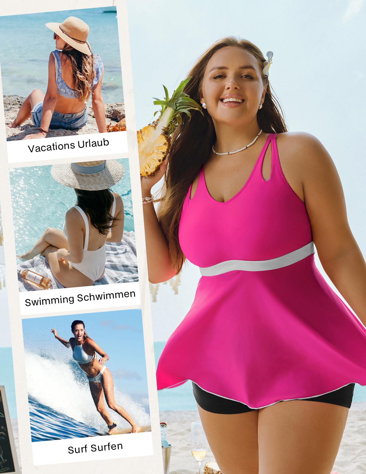 Hanna Nikole Costume da Bagno Due Pezzi da Donna con Controllo della Pancia e Vita Alta Costume da Bagno Vintage con Gonna