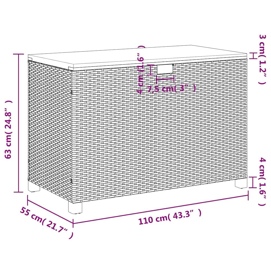vidaXL Boîte de Rangement de Jardin, Coffre à Outils avec Couvercle, Organisateur de Terrasse Patio, Moderne, Noir Résine Tressée Bois Acacia