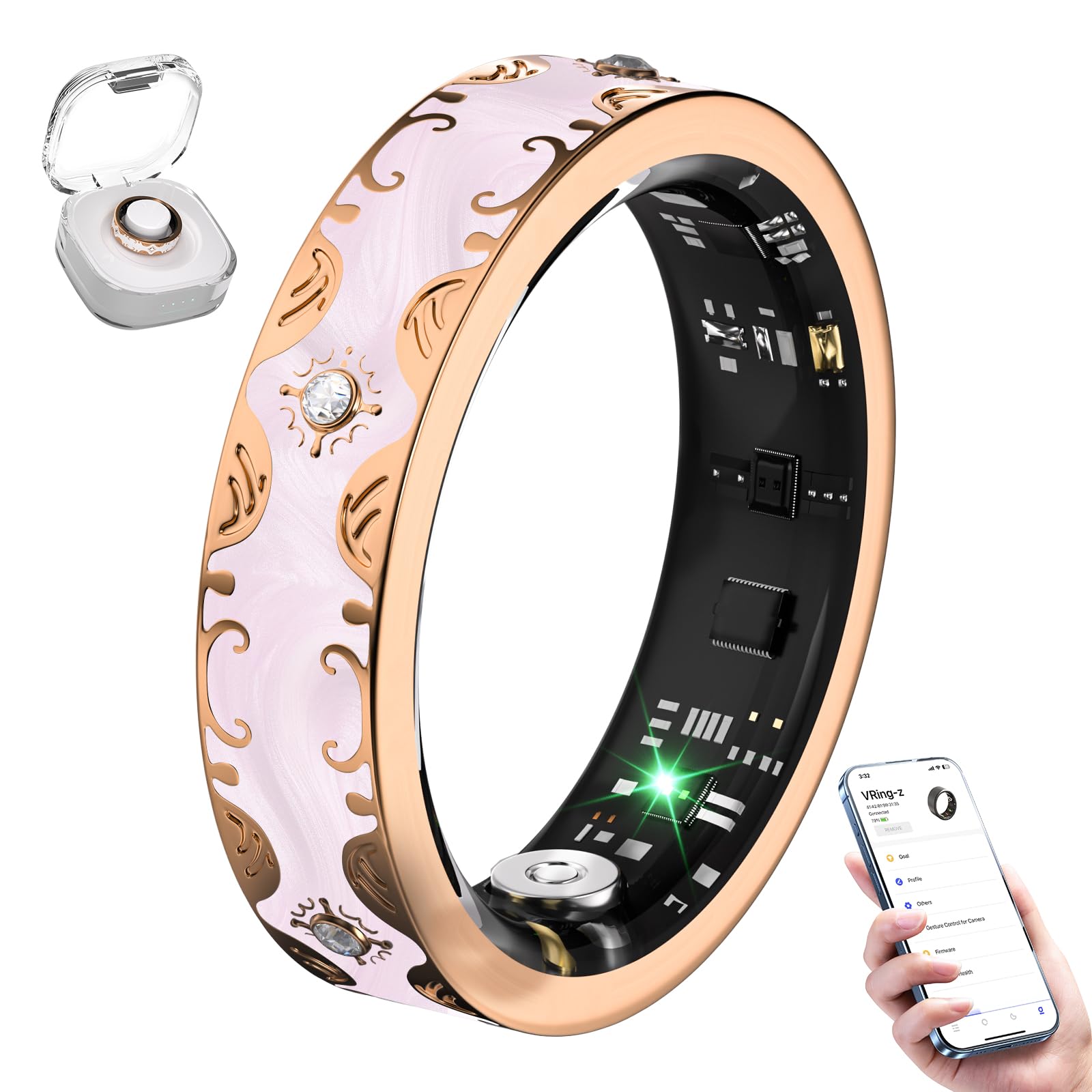6 Gen Diamond Smart Ring and Wireless Charging Case 【Industry Rank 1-0 Measurement Error】 2026 Smart Ring for Women - Advanced Health Tracker for Wellness and Activity Tracking, Pink 8#-image-11