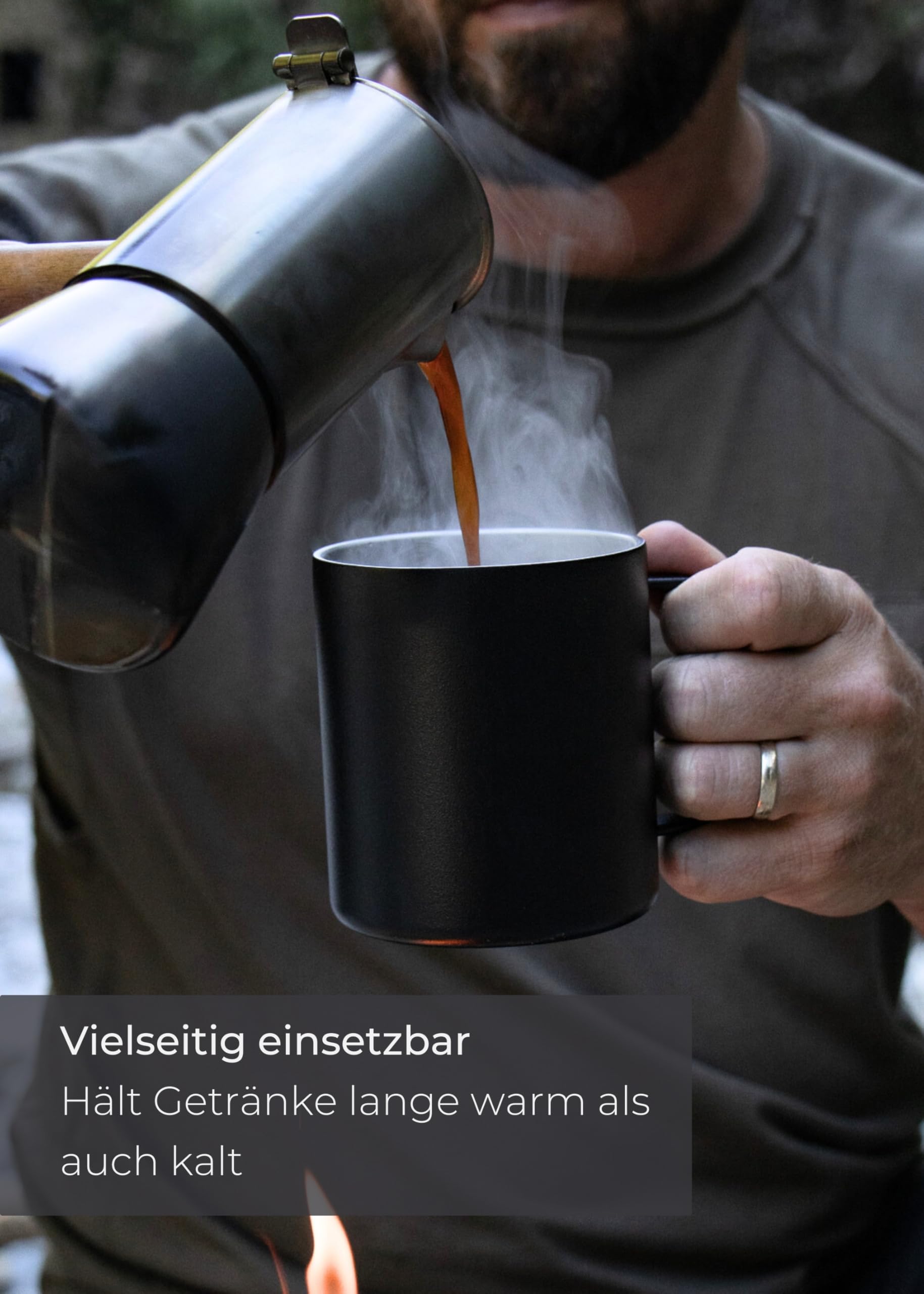 LAMBDA COFFEE® Edelstahl Tasse 2x360ml Thermobecher mit Henkel I Kaffeetasse doppelwandig isoliert I Tassen Set für Camping & Outdoor I Thermo Kaffee Becher (Rot)
