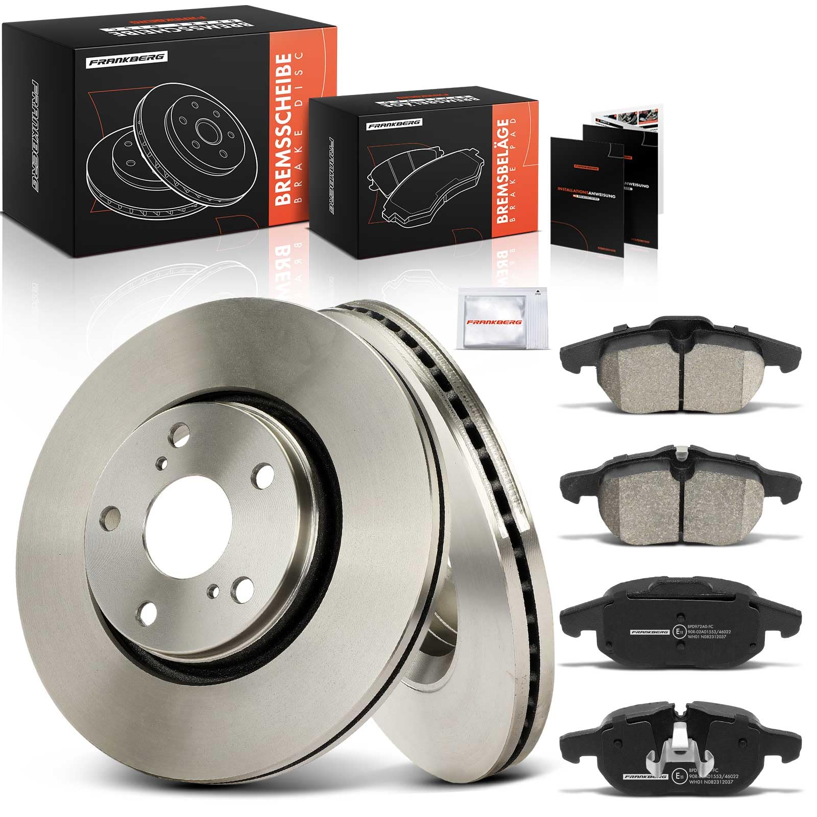 Frankberg 2x Discos de freno + 4x Pastillas de freno Eje delantero Compatible con A.u.r.i.s E15 2.0L 2.2L 2006-2012 A.u.r.i.s Combi E18 2.0L 2013-2015 Verso R2 1.6L-2.0L 2009-2018 Replace# 0446502280