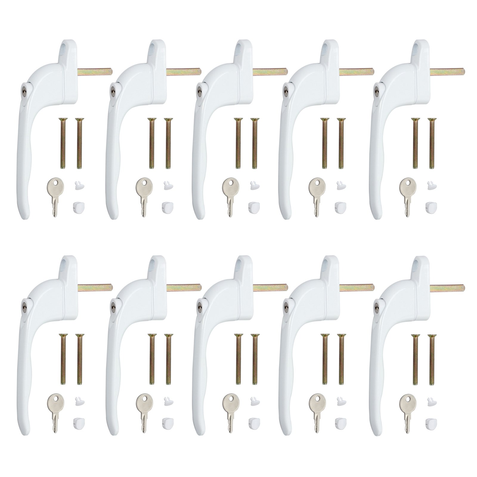 JustechWindow Handle 10 Pieces Window Handles Universal Inline Espag UPVC Smart Spindle Window Lock Handle Lockable Window Handle-White