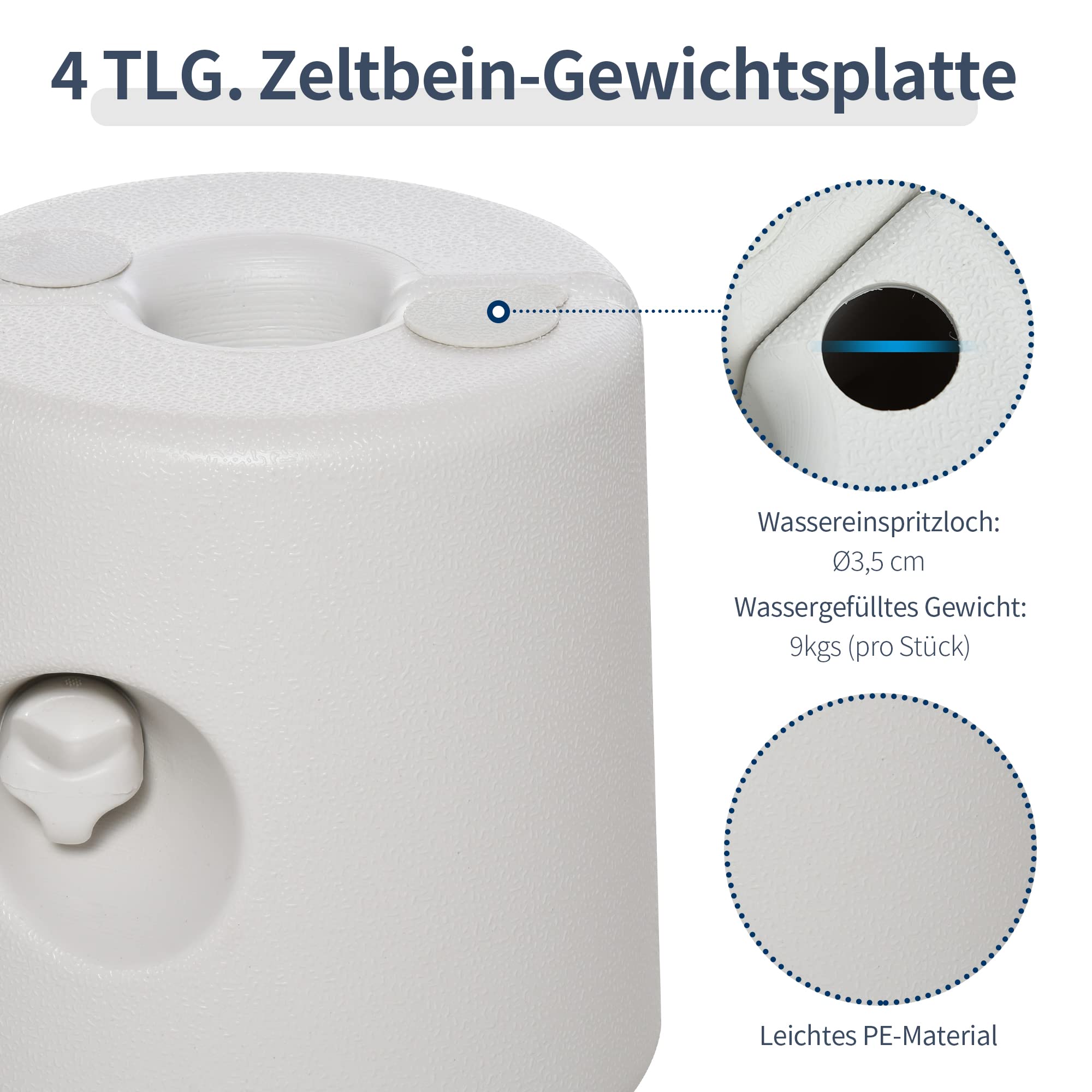 Outsunny 4 x Gewichte Pavillon Standfuß Standsicherung Partyzelt Befüllung mit Wasser/Sand PE ∅24xH25cm