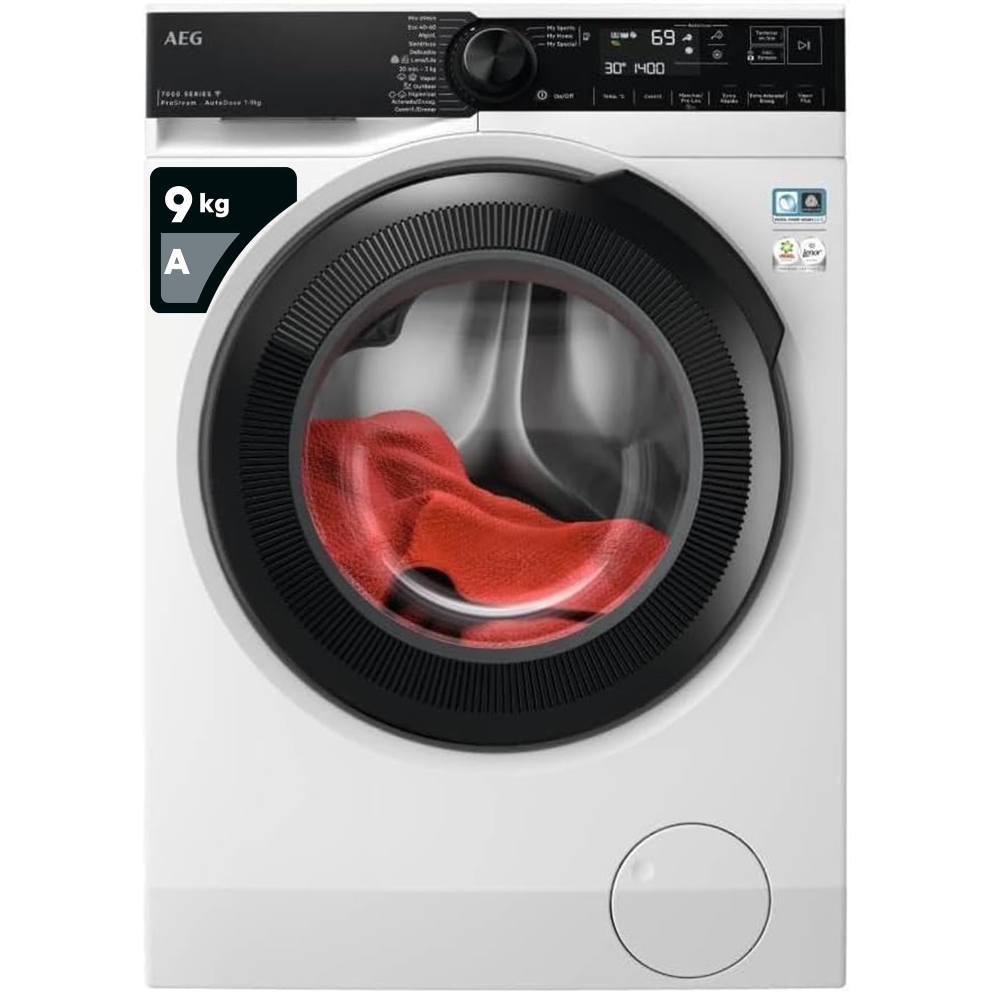 AEG LFR7394O4Q Front Load Washing Machine 9 kg, 1400rpm, Free Installation, Invert Motor, Fast Program, Self-Dosing, Steam Function, WiFi Connectivity, LCD Display, Black, Class A Energy Label