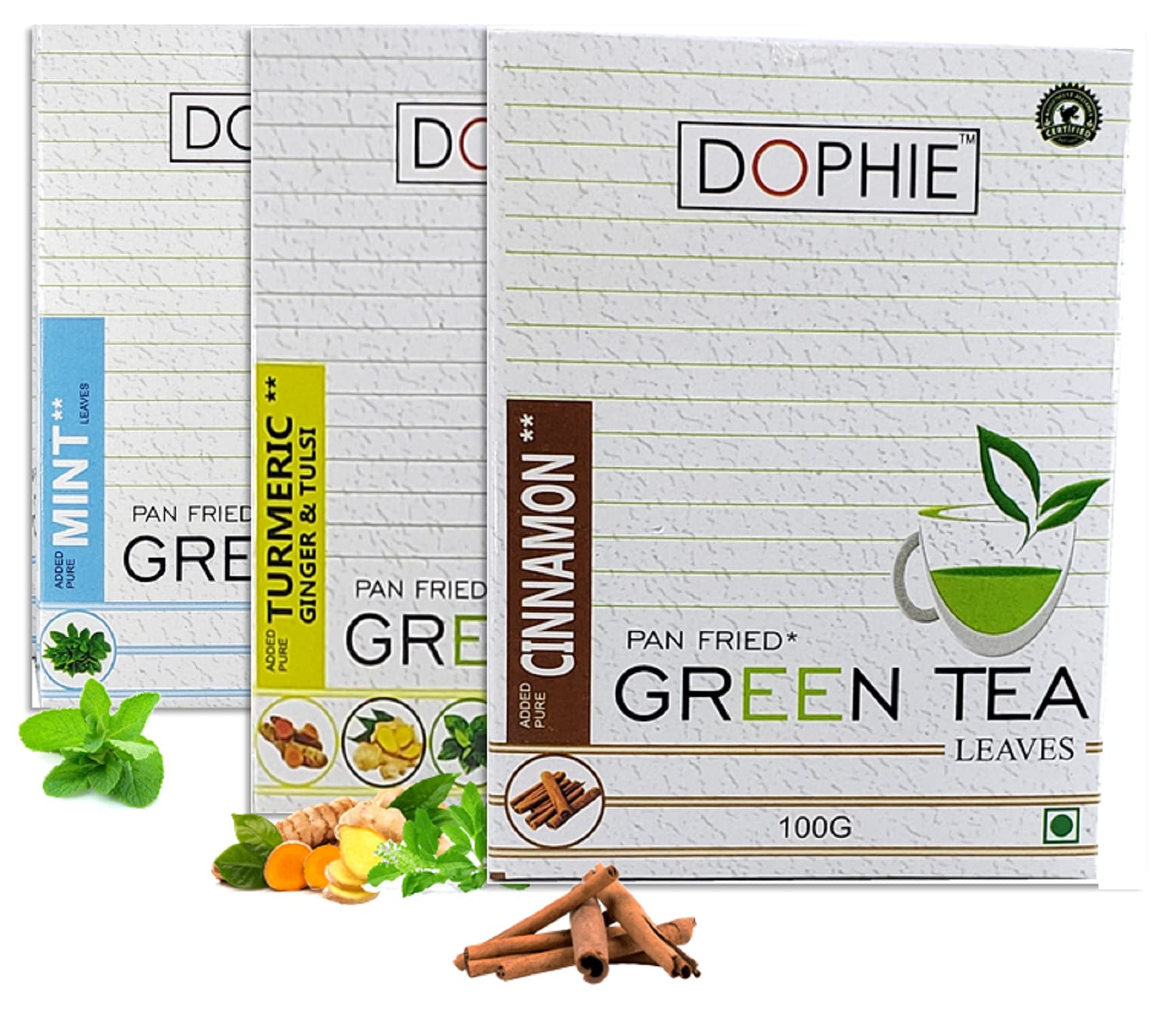 Natural Green tea[COMBO-PACK-3] ,Mint/ Pudina Green tea-1,Turmeric Ginger Tulsi Green tea-1,Cinnamon Green tea-1,For Immunity Booster, Weight loss and Overall Health(100g each)