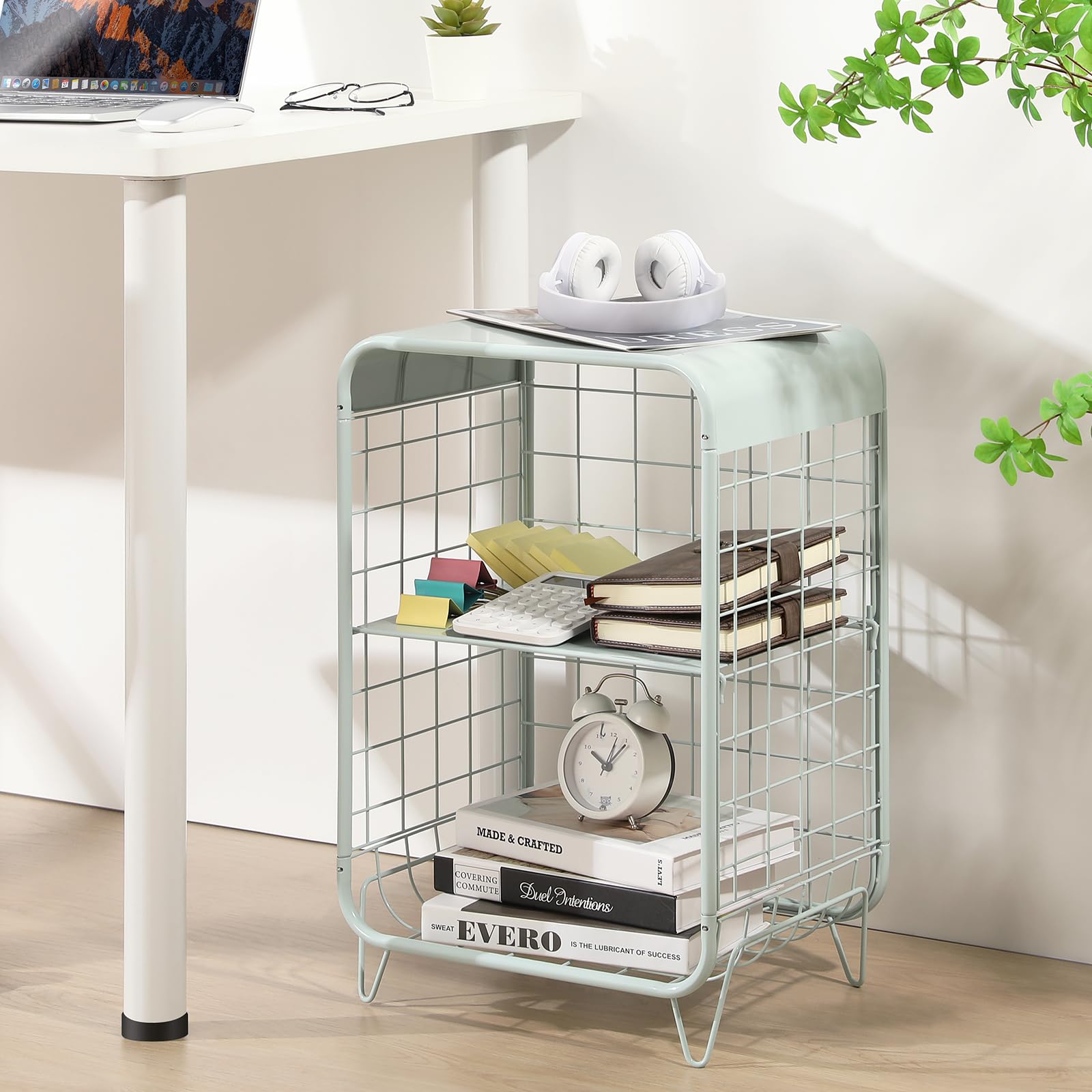 APEXCHASER Metal Side Table,Cute Nightstand,3 Tier End Table with Storage,Vintage Bedside Table,Girls Bedroom Furniture,Small Coffee Table for Living Room,Bedroom,Dorm,Mint Green