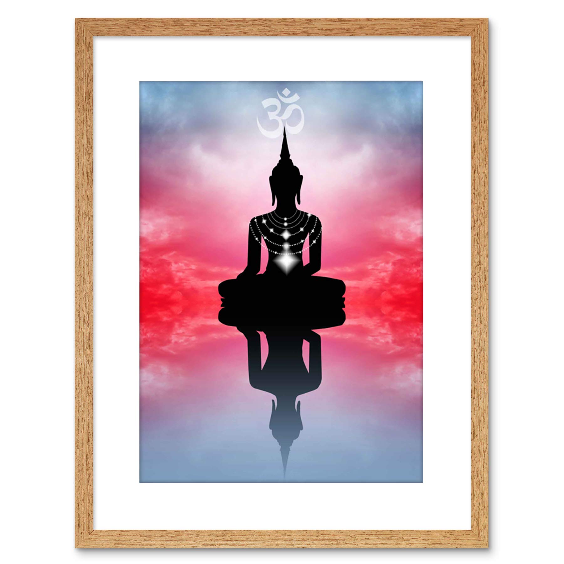 Wee Blue Coo Painting Illustration Buddhist Yoga Meditation Lotus Framed Wall Art Print