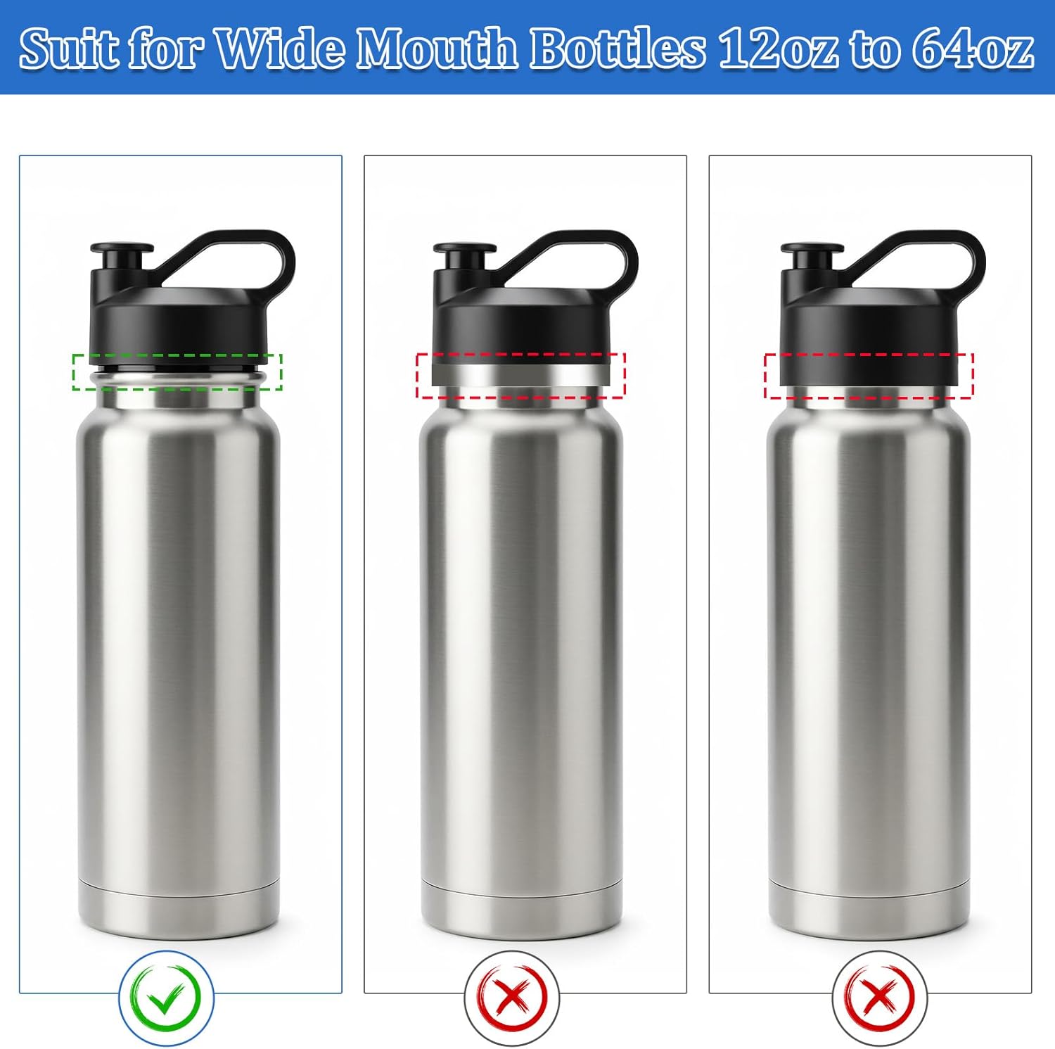 2 Pcs Water Bottle Handle Strap Black Adjustable Paracord Handle Strap Cord Paracord Handles Fits Wide Mouth Bottles 12oz to 64oz Durable Water Bottle Cap Straps with Safety Buckle