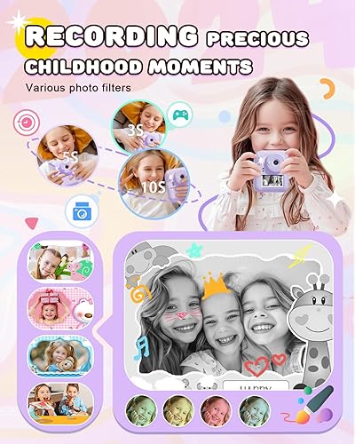 Miniatura 5 de Cámara de impresión instantánea para niños, cámara digital para selfie de doble lente para niños, regalos de cumpleaños de Navidad, juguetes para