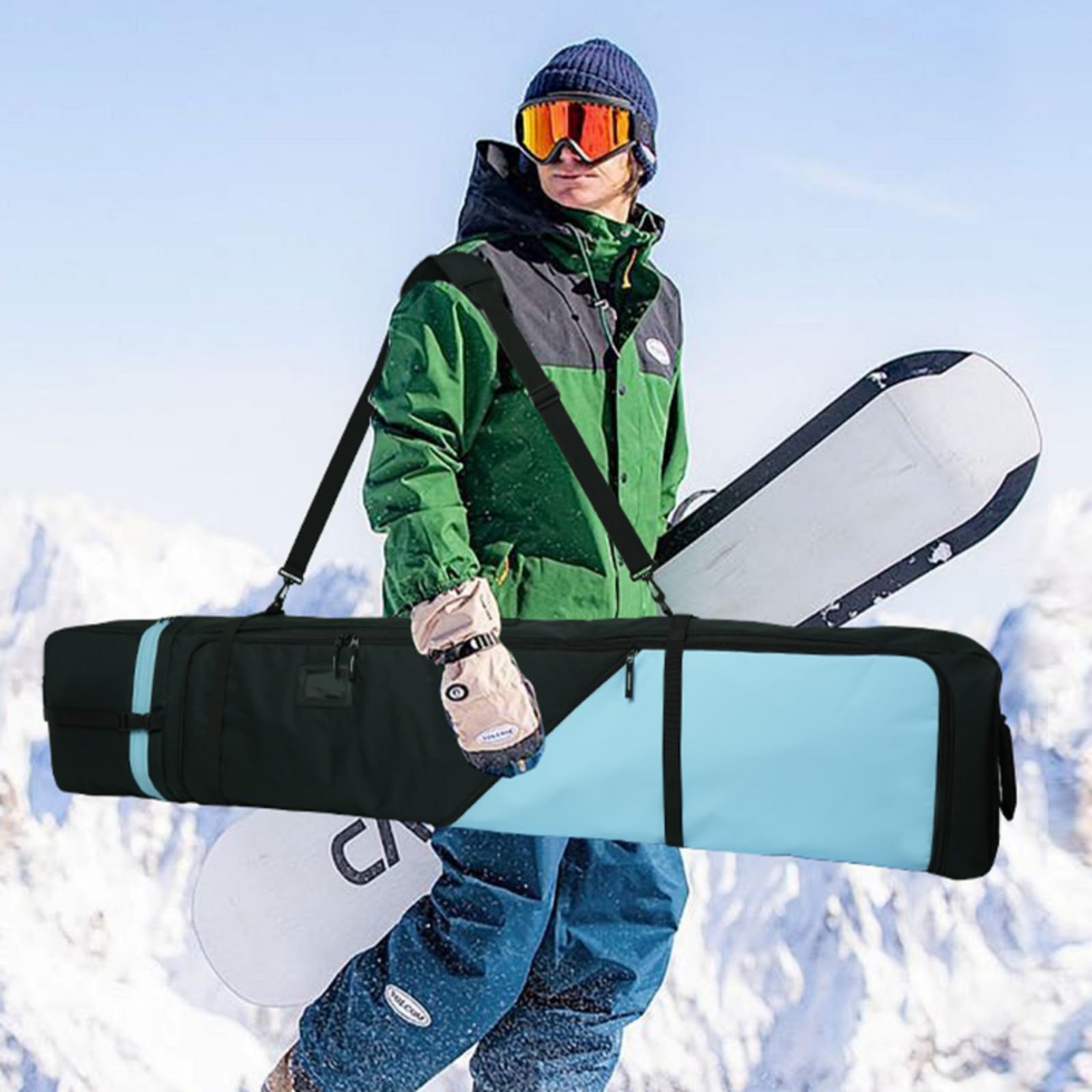 AUMTISC Snowboardtasche, Snowboard Bag gepolstert，robuste Skitasche mit wasserdichtem Innenfutter, verstellbare Schultergurte, passend für 155 cm-180 cm Snowboards, Schwarz/Blau