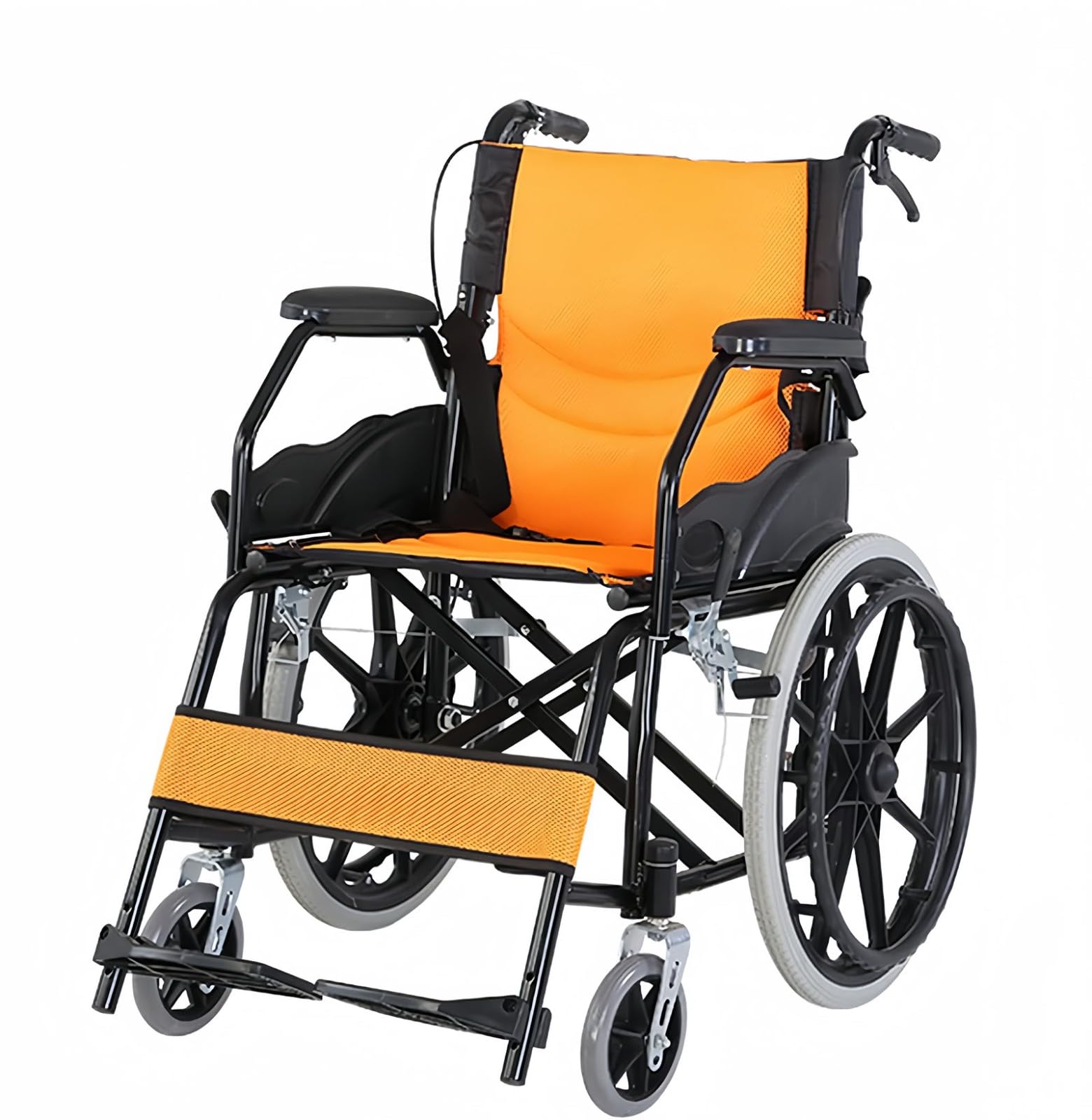 Silla Ruedas Liviana y Plegable con Freno Tambor, Silla Ruedas de Viaje para discapacitados, Sillas Ruedas autopropulsadas Estrechas y Livianas, Capacidad de Carga 150 kg 4